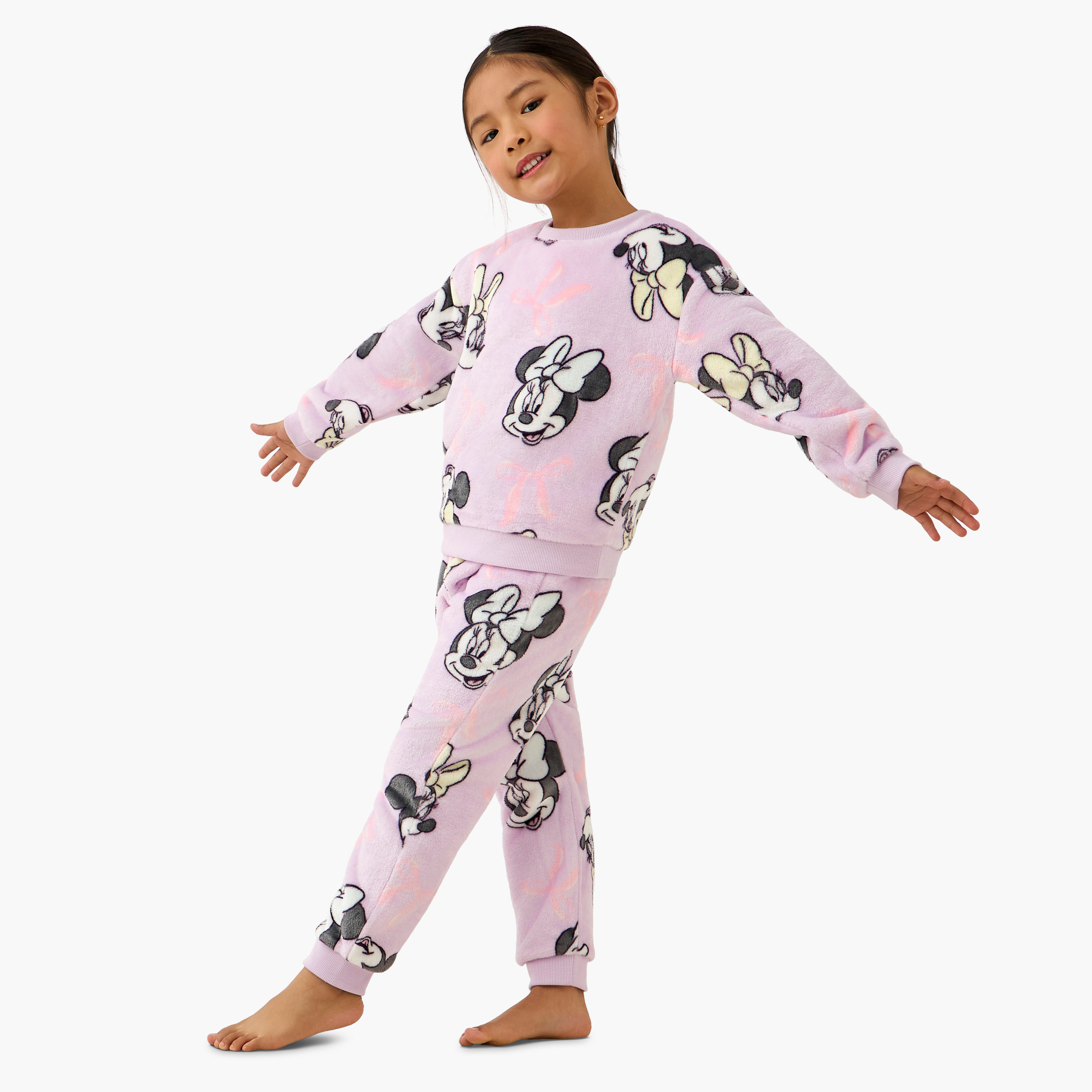 Disney Girls Pyjama Set with Minnie Mouse Print - Long Sleeves - Crew Neck-baby-girls-clothing-winterwear-pyjamasets-image-1