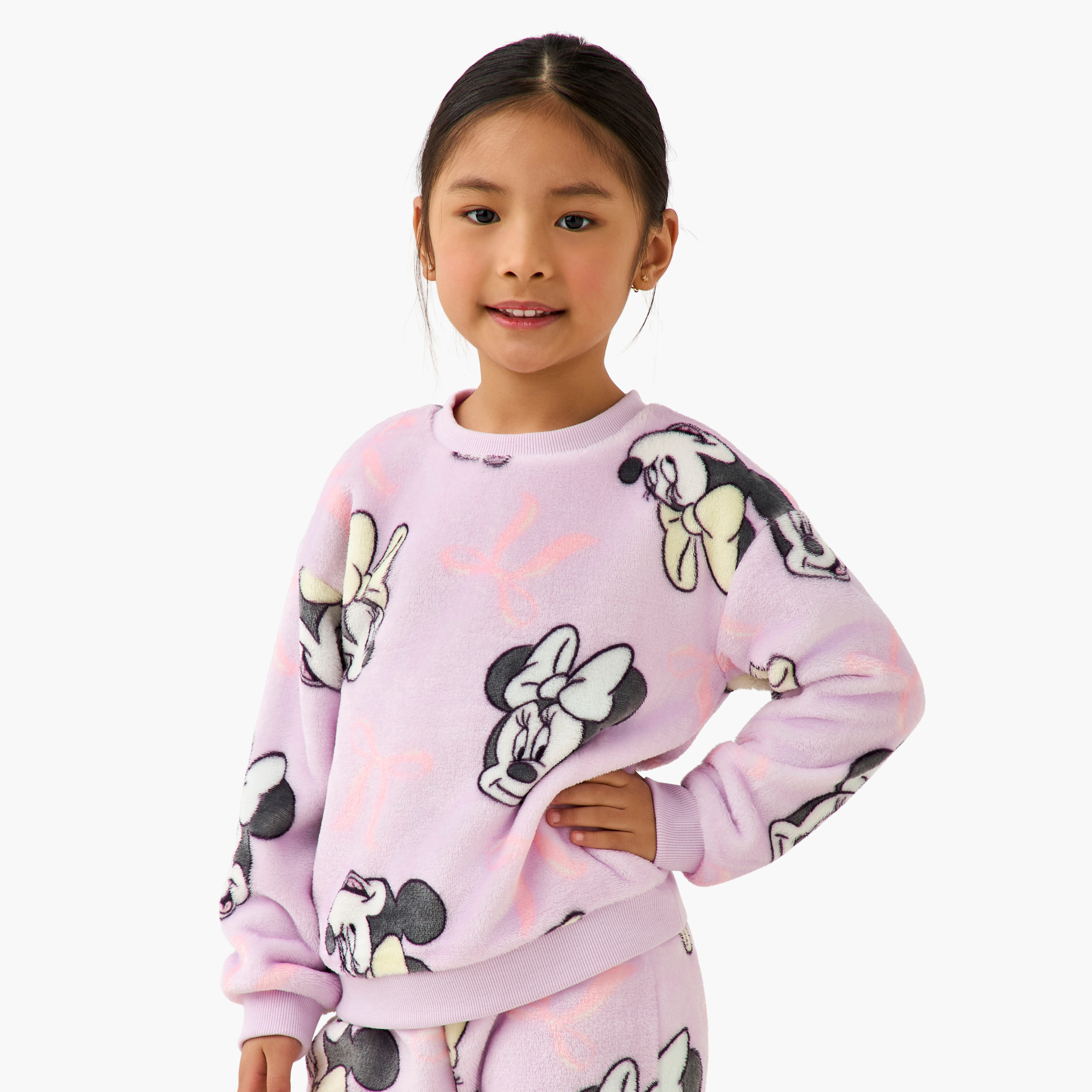 Disney Girls Pyjama Set with Minnie Mouse Print - Long Sleeves - Crew Neck-baby-girls-clothing-winterwear-pyjamasets-image-2