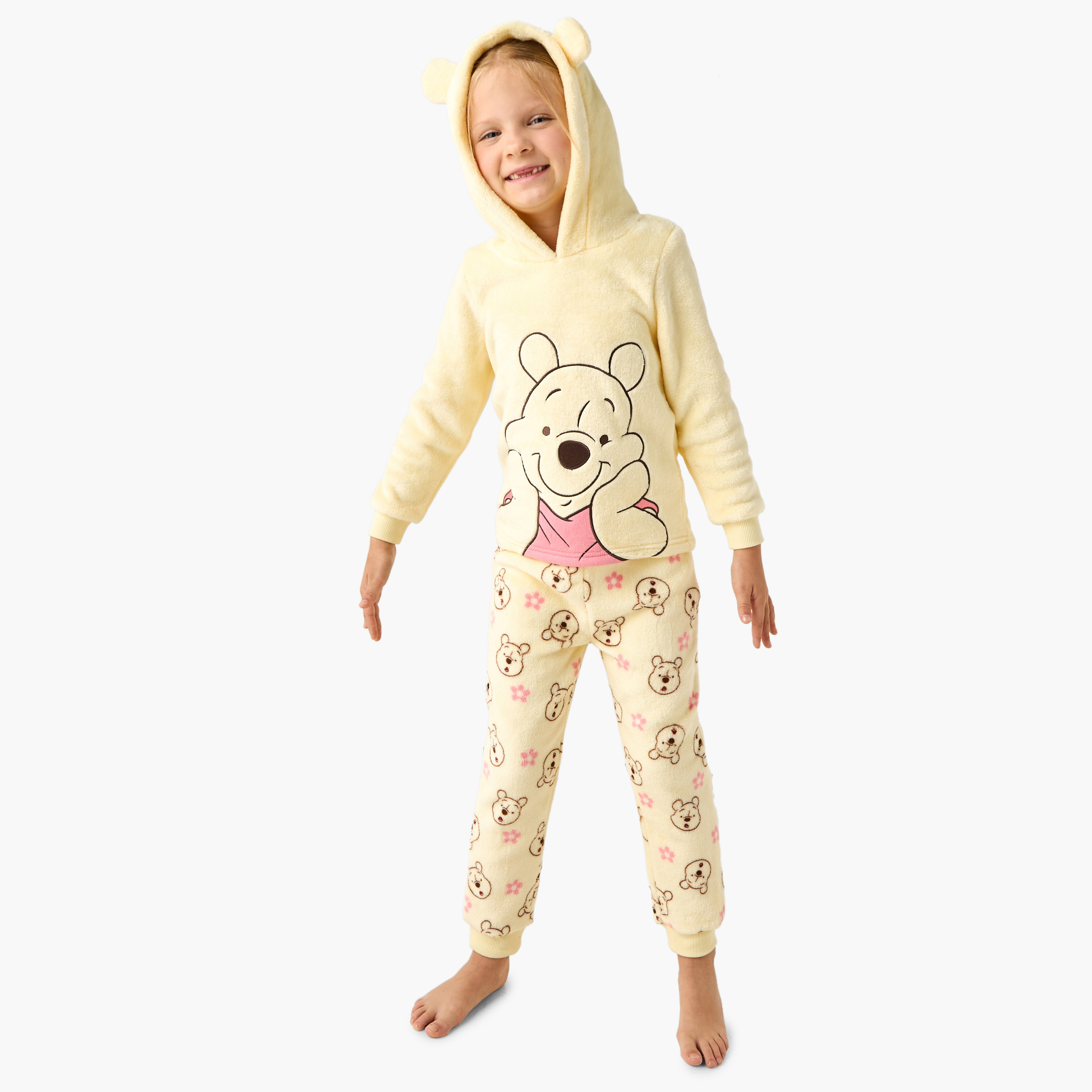Disney Girls Pyjama Set with Winnie The Pooh Print - Polyester - Long Sleeves - Hooded Neck-baby-girls-clothing-winterwear-pyjamasets-image-1