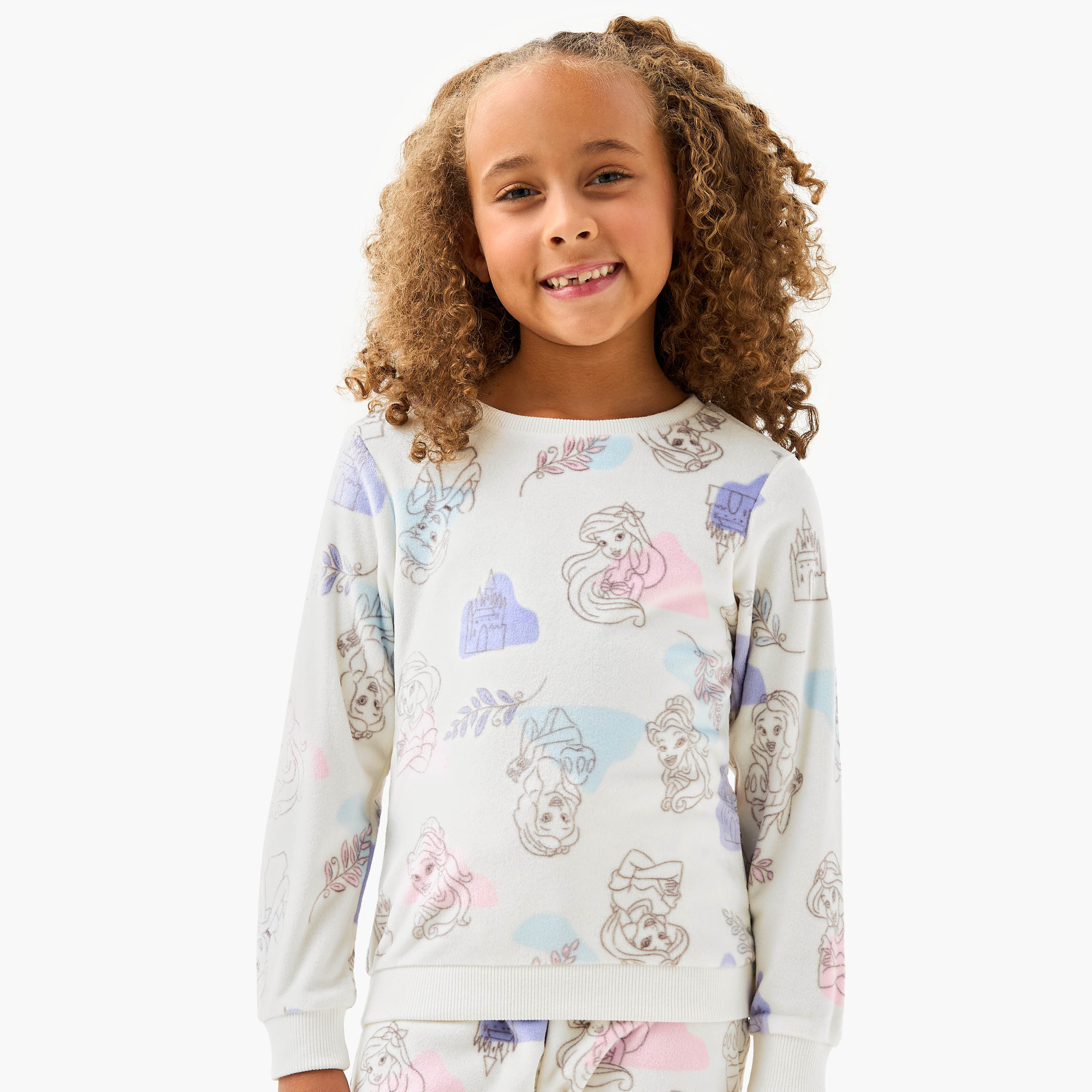 Disney Princess Print T-shirt and Pyjama Set-baby-girls-clothing-winterwear-pyjamasets-image-2
