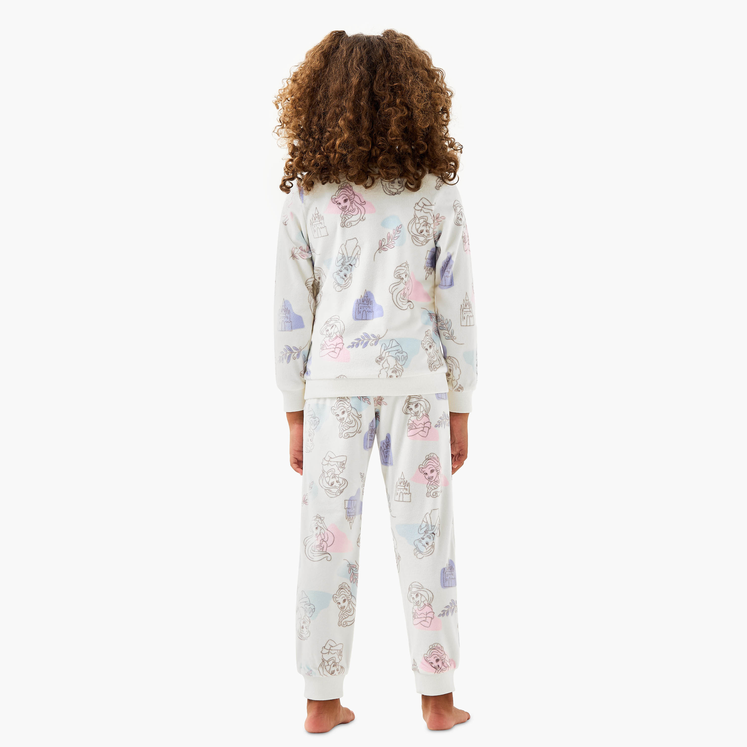 Disney Princess Print T-shirt and Pyjama Set-baby-girls-clothing-winterwear-pyjamasets-image-4