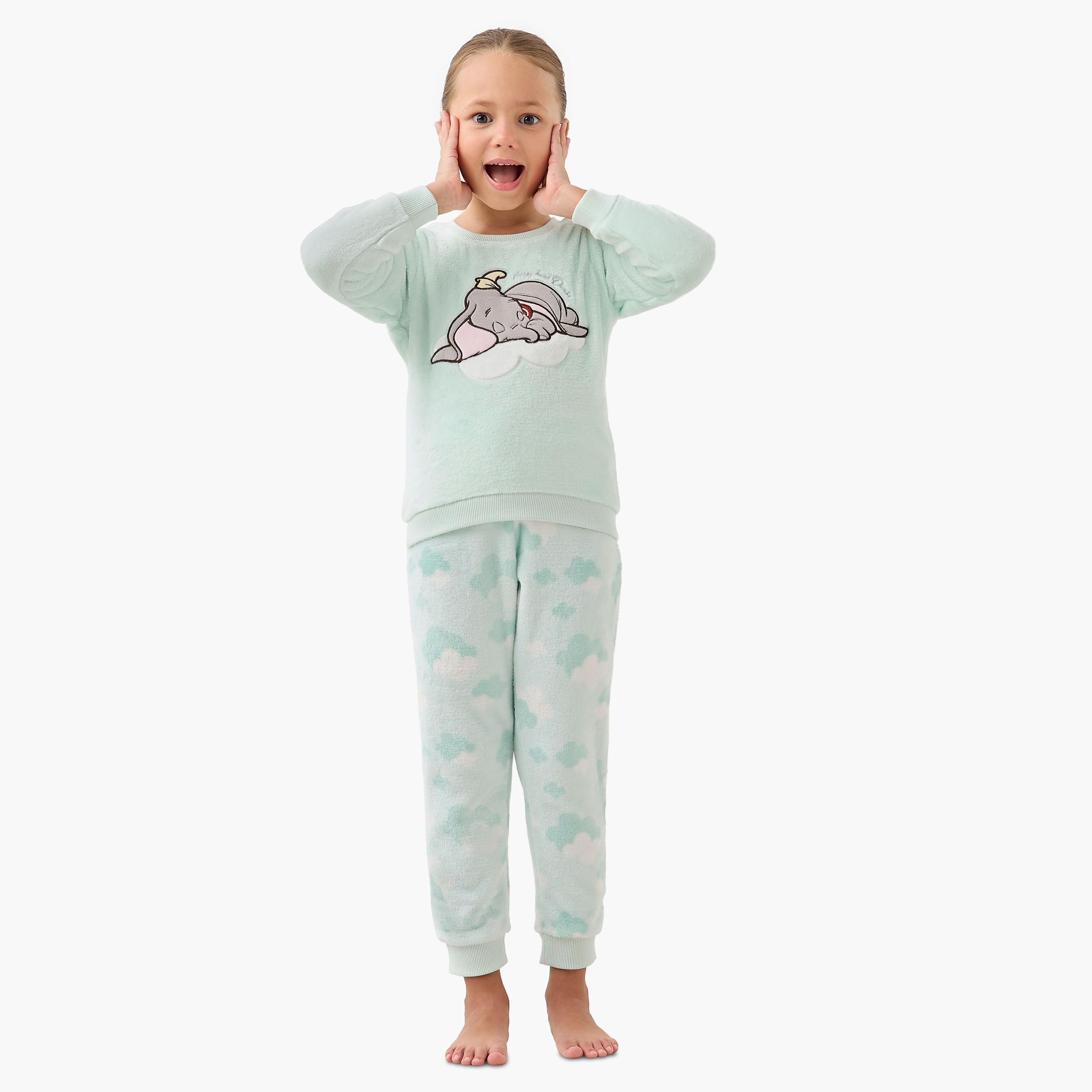 طقم بنطلون بيجاما وتيشيرت صوف بتطريز دامبو من ديزني-baby-girls-clothing-winterwear-pyjamasets-image-1