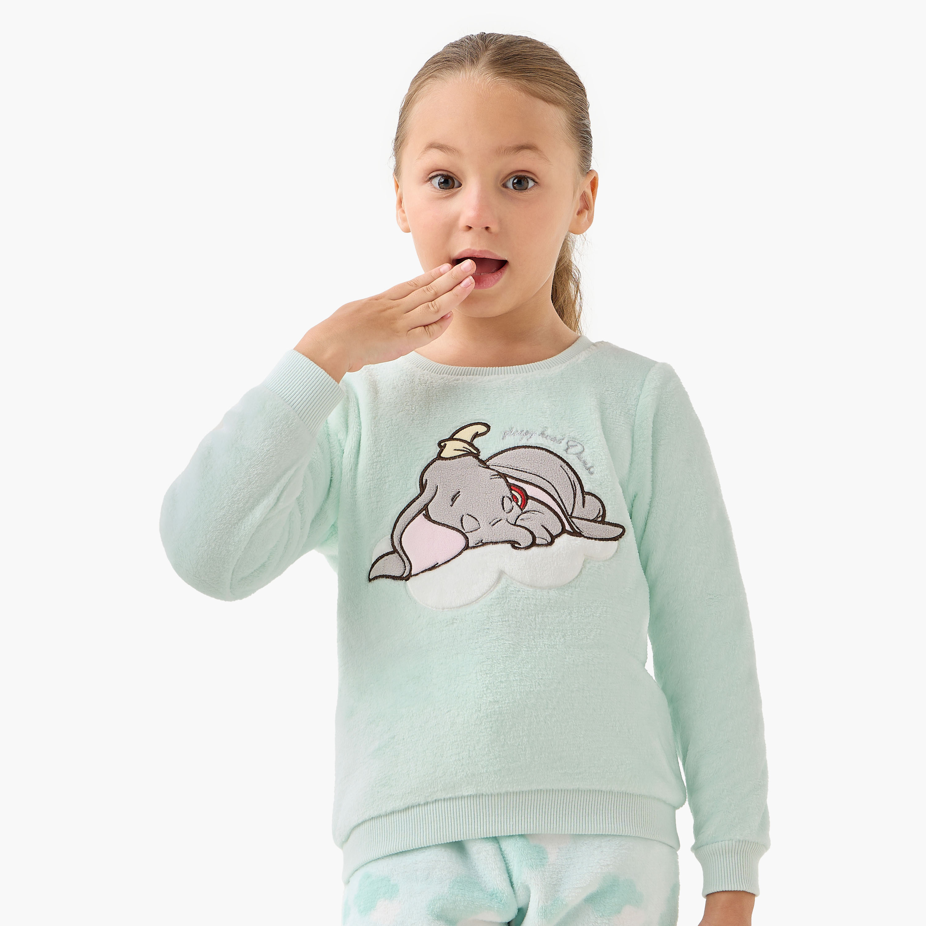 Disney Dumbo Embroidered Fleece T-shirt and Pyjama Set-baby-girls-clothing-winterwear-pyjamasets-image-2