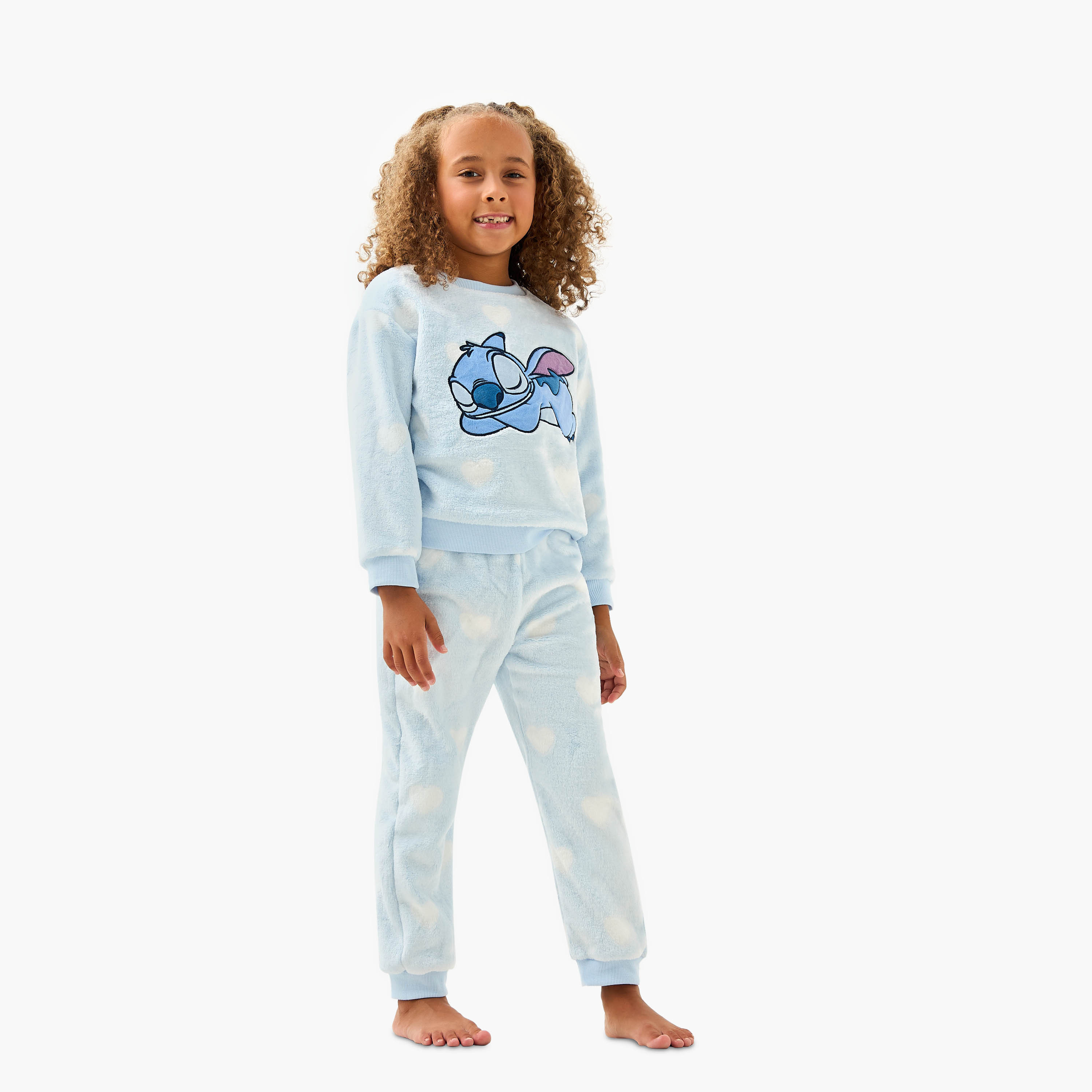 Disney Stitch Print T-shirt and Pyjama Set-baby-girls-clothing-winterwear-pyjamasets-image-1