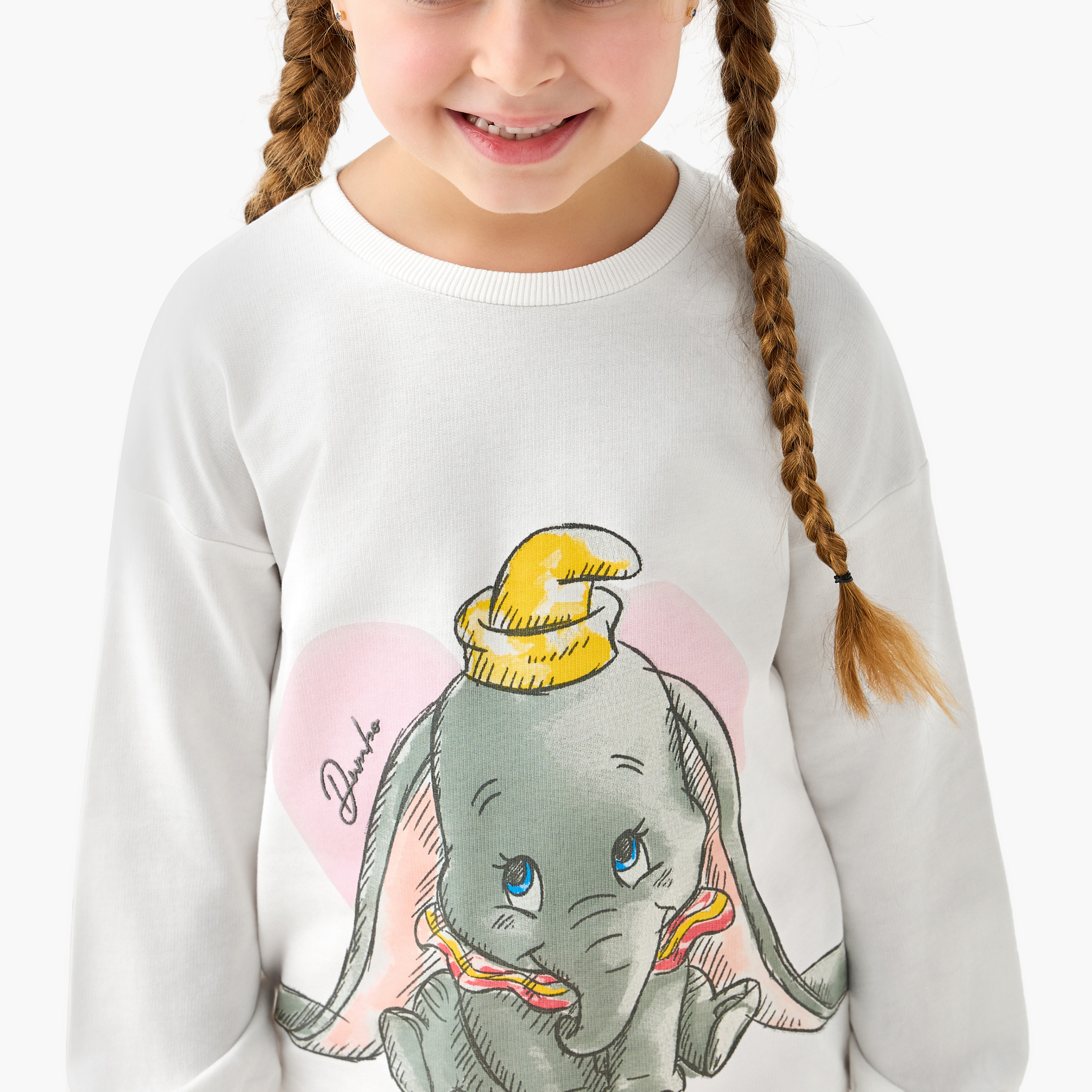 Disney Cotton Crew Neck Long Sleeves Pyjama Set with Dumbo Print-girls-clothing-nightwear-image-6