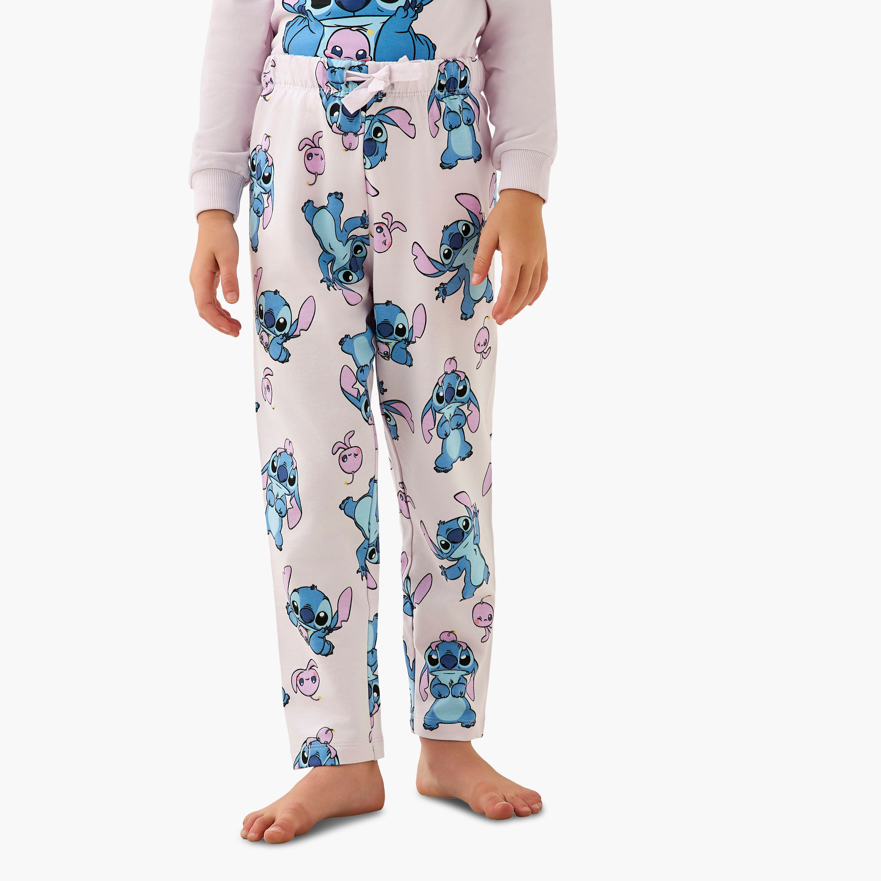 Disney Cotton Crew Neck Long Sleeves Pyjama Set with Stitch Print-baby-girls-clothing-winterwear-pyjamasets-image-3