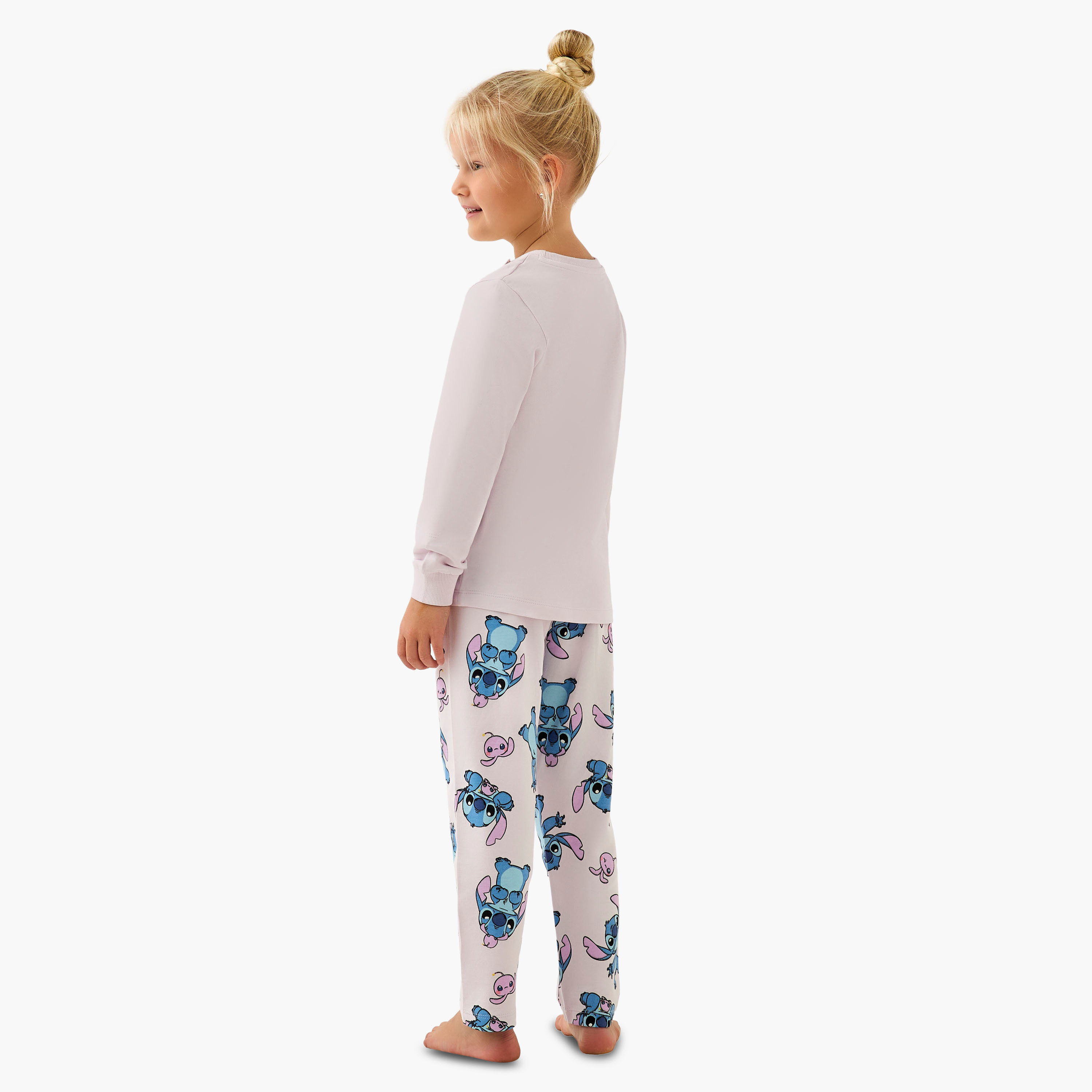 Disney Cotton Crew Neck Long Sleeves Pyjama Set with Stitch Print-baby-girls-clothing-winterwear-pyjamasets-image-4