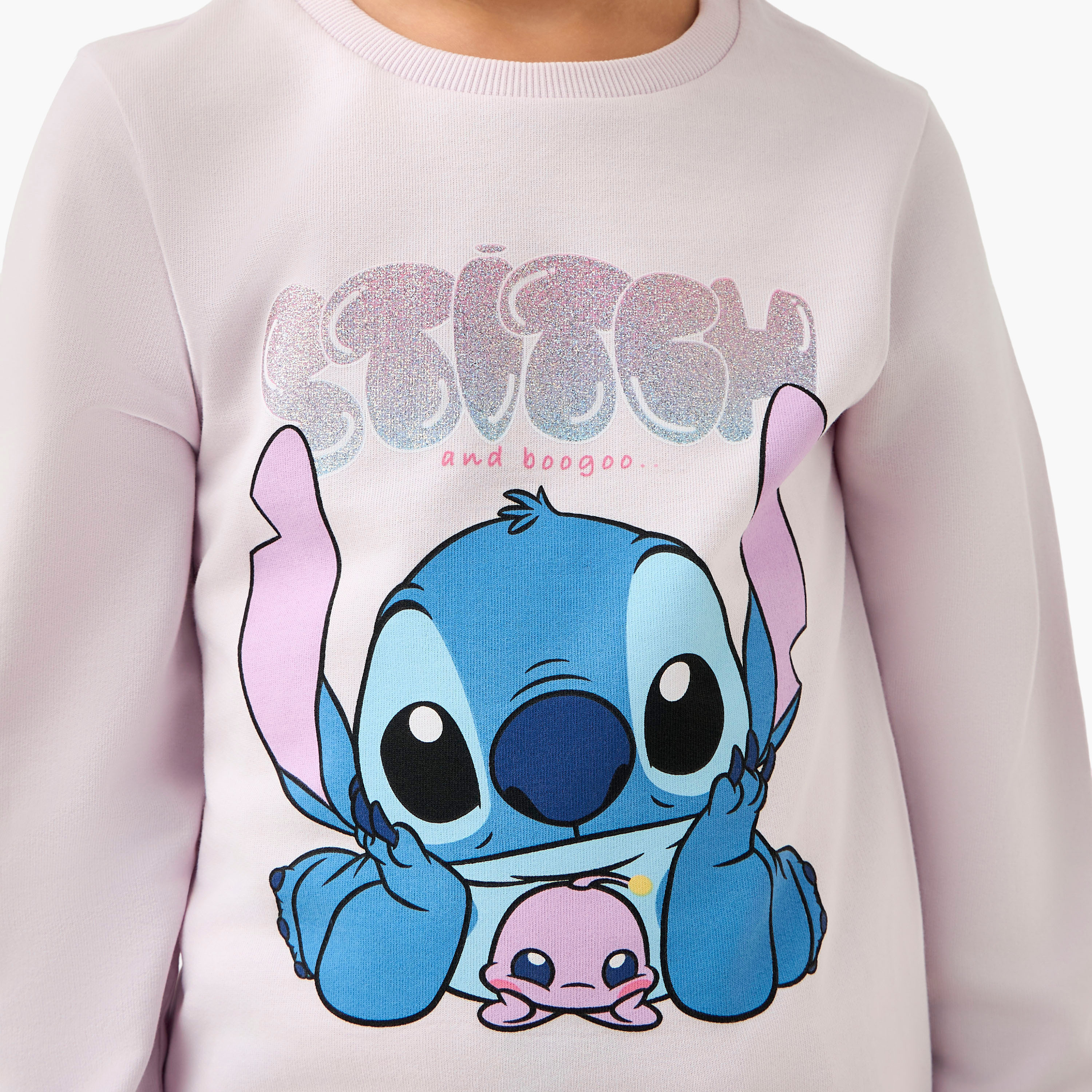 Disney Cotton Crew Neck Long Sleeves Pyjama Set with Stitch Print-baby-girls-clothing-winterwear-pyjamasets-image-5