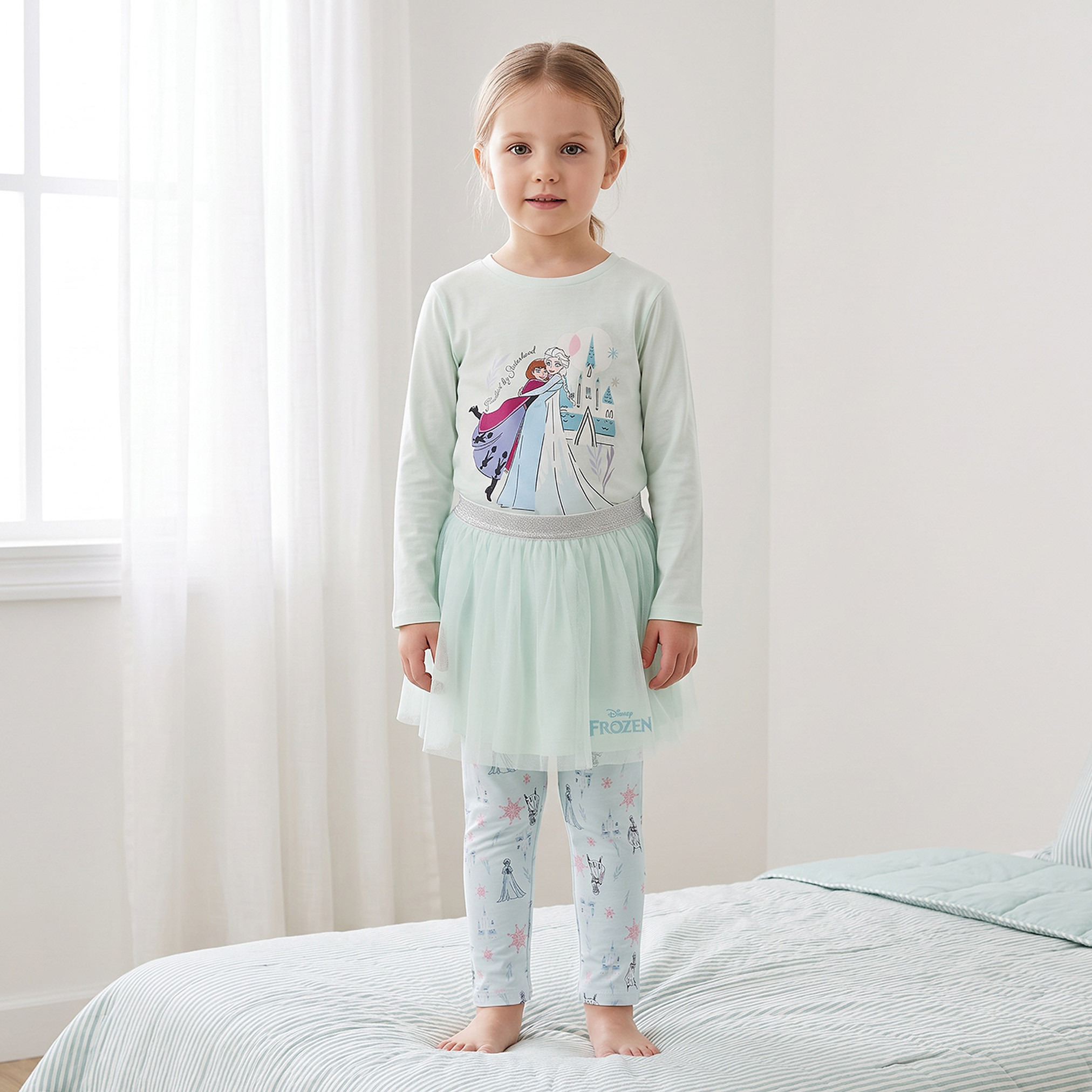 Set of 3 Disney Cotton Crew Neck Long Sleeves Pyjama Set with Frozen Print-girls-clothing-nightwear-image-1
