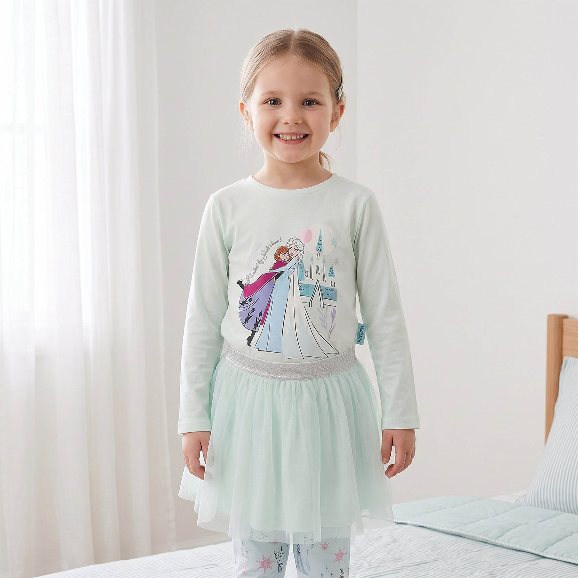 Set of 3 Disney Cotton Crew Neck Long Sleeves Pyjama Set with Frozen Print-girls-clothing-nightwear-image-2