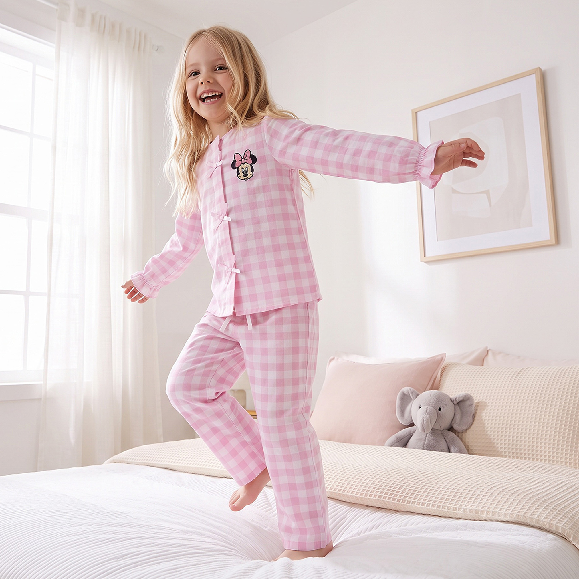 طقم بيجاما قطن بياقة ضيقة وأكمام طويلة وتطريزات ميني ماوس من ديزني-girls-clothing-nightwear-image-1
