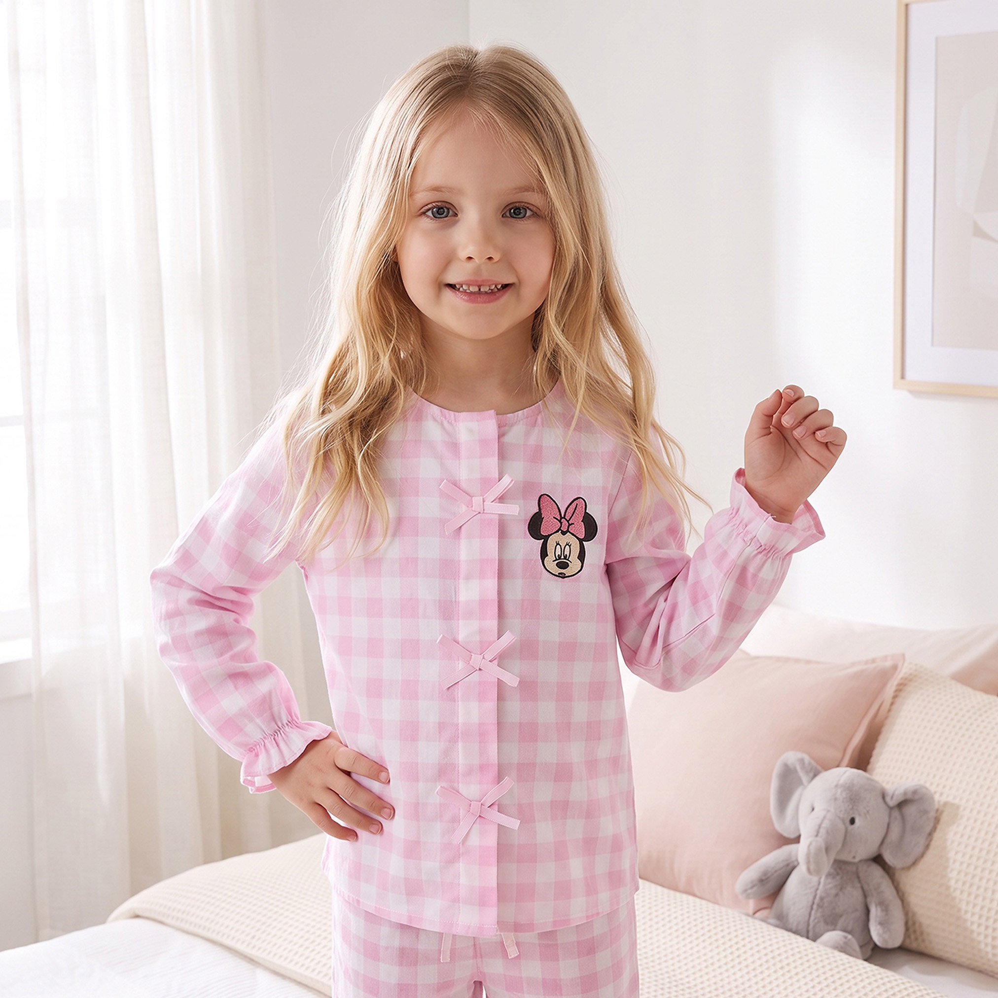 طقم بيجاما قطن بياقة ضيقة وأكمام طويلة وتطريزات ميني ماوس من ديزني-girls-clothing-nightwear-image-2