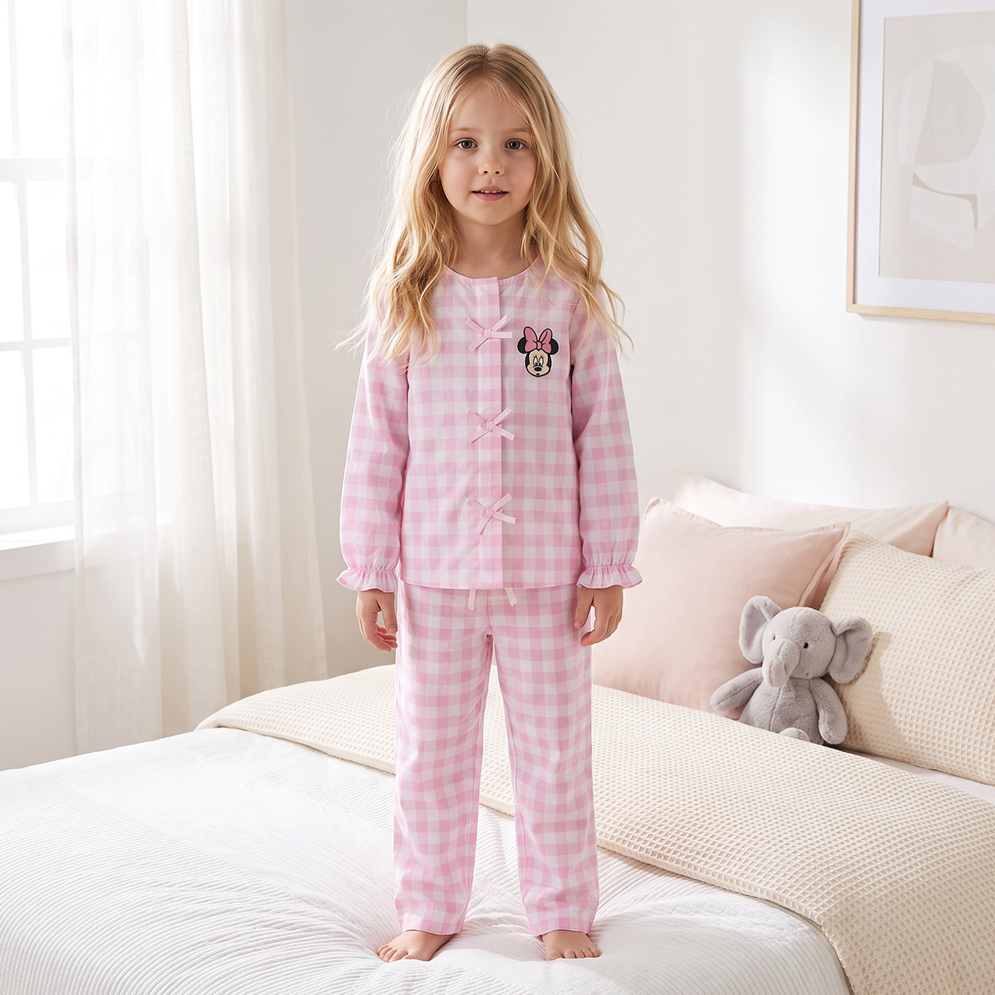 طقم بيجاما قطن بياقة ضيقة وأكمام طويلة وتطريزات ميني ماوس من ديزني-girls-clothing-nightwear-image-9
