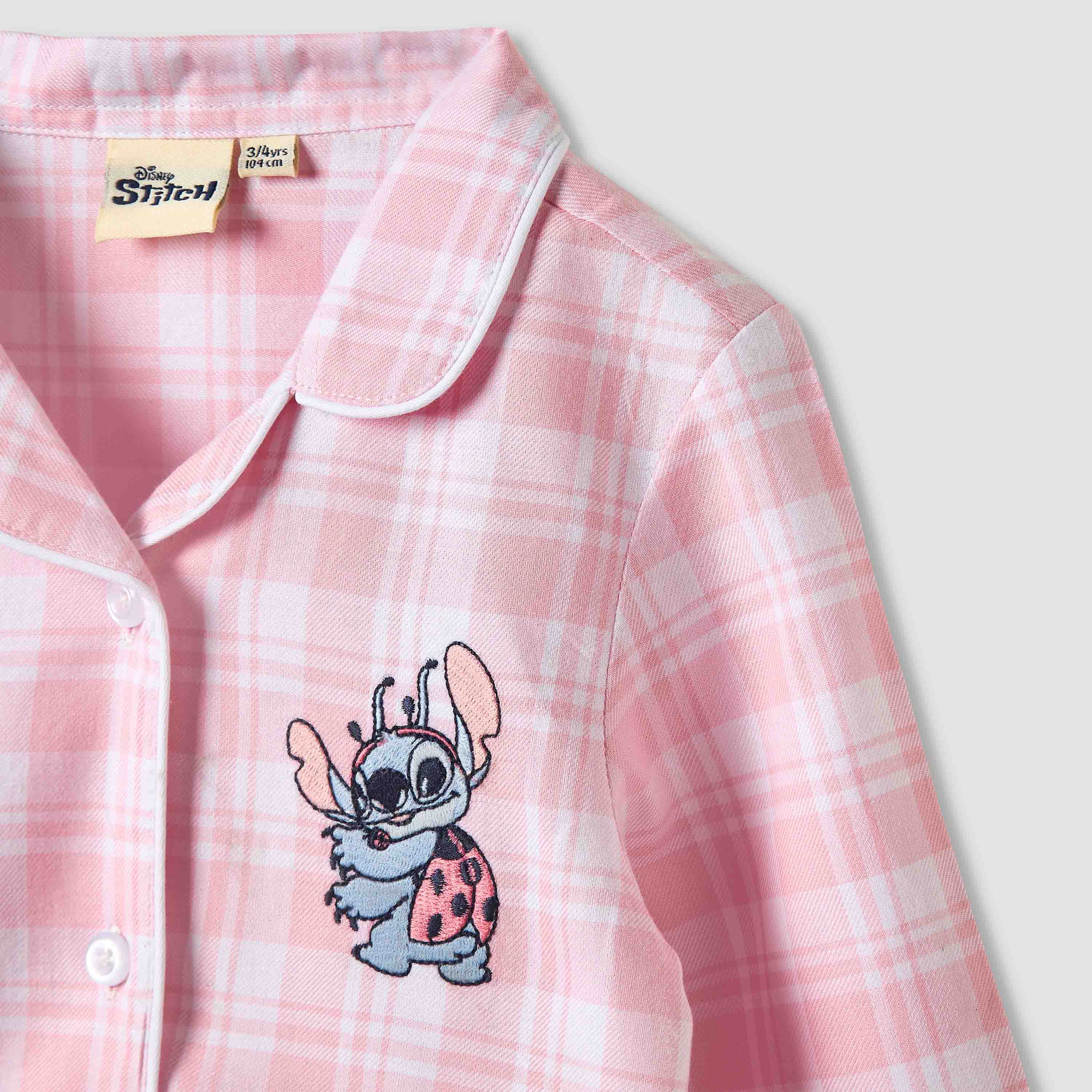 Disney Girls Pyjama Set with Stitch Embroidery - Cotton - Long Sleeves - Notch Collar-baby-girls-clothing-winterwear-pyjamasets-image-4