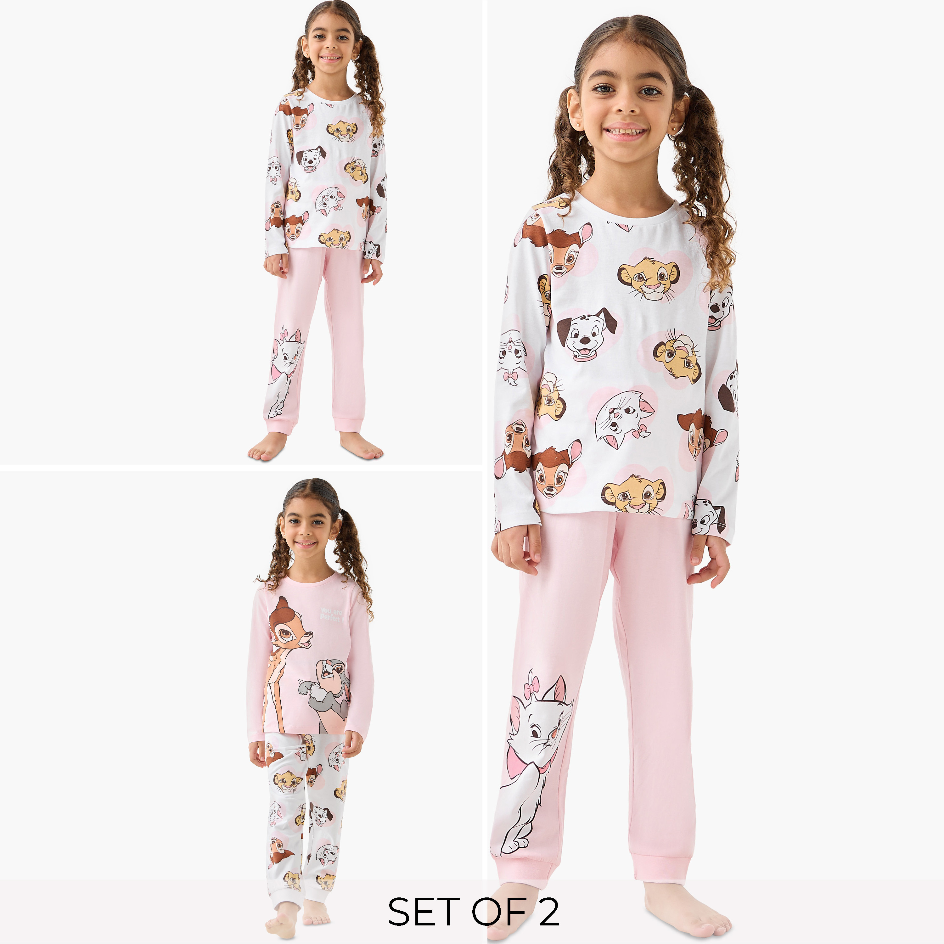 Pack of 2 Disney Cotton Round Neck Long Sleeves Pyjama Set with Bambi and Friends Print-girls-clothing-nightwear-image-1