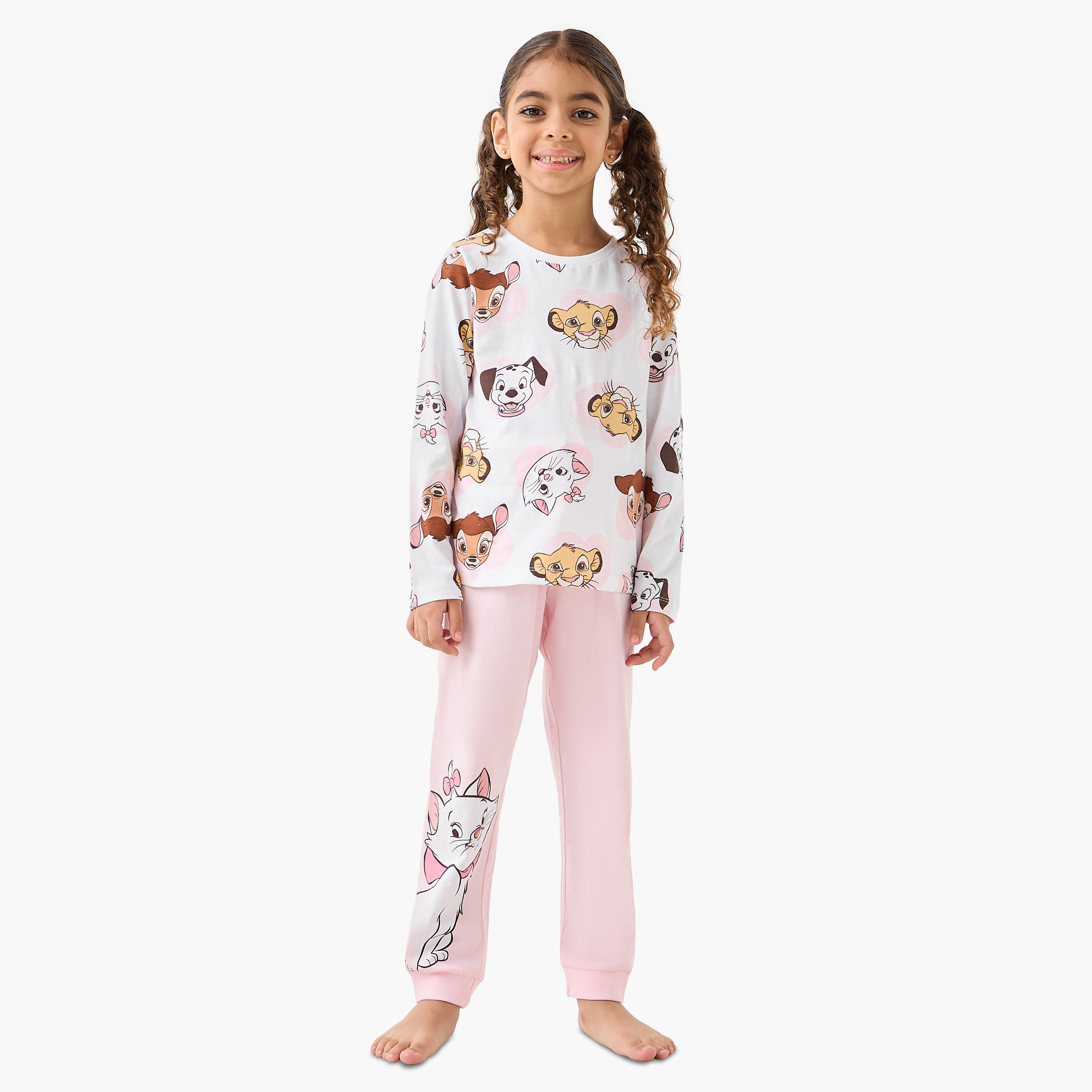 Pack of 2 Disney Cotton Round Neck Long Sleeves Pyjama Set with Bambi and Friends Print-girls-clothing-nightwear-image-2