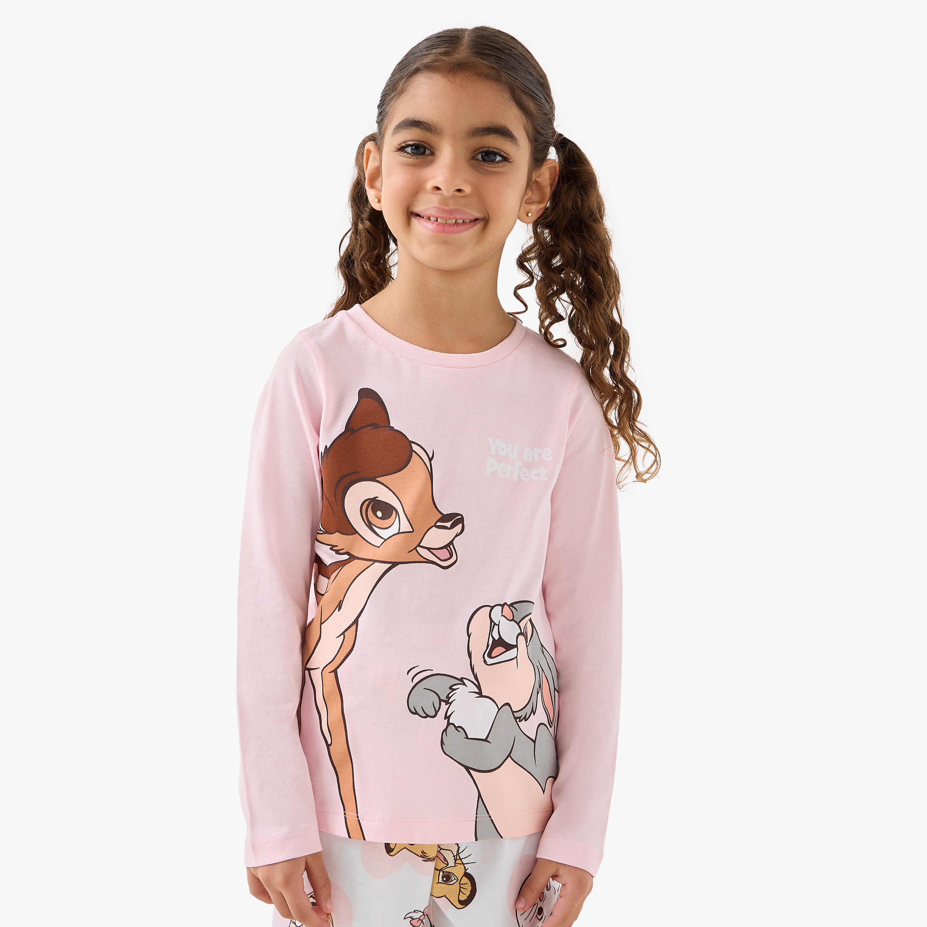Pack of 2 Disney Cotton Round Neck Long Sleeves Pyjama Set with Bambi and Friends Print-girls-clothing-nightwear-image-3