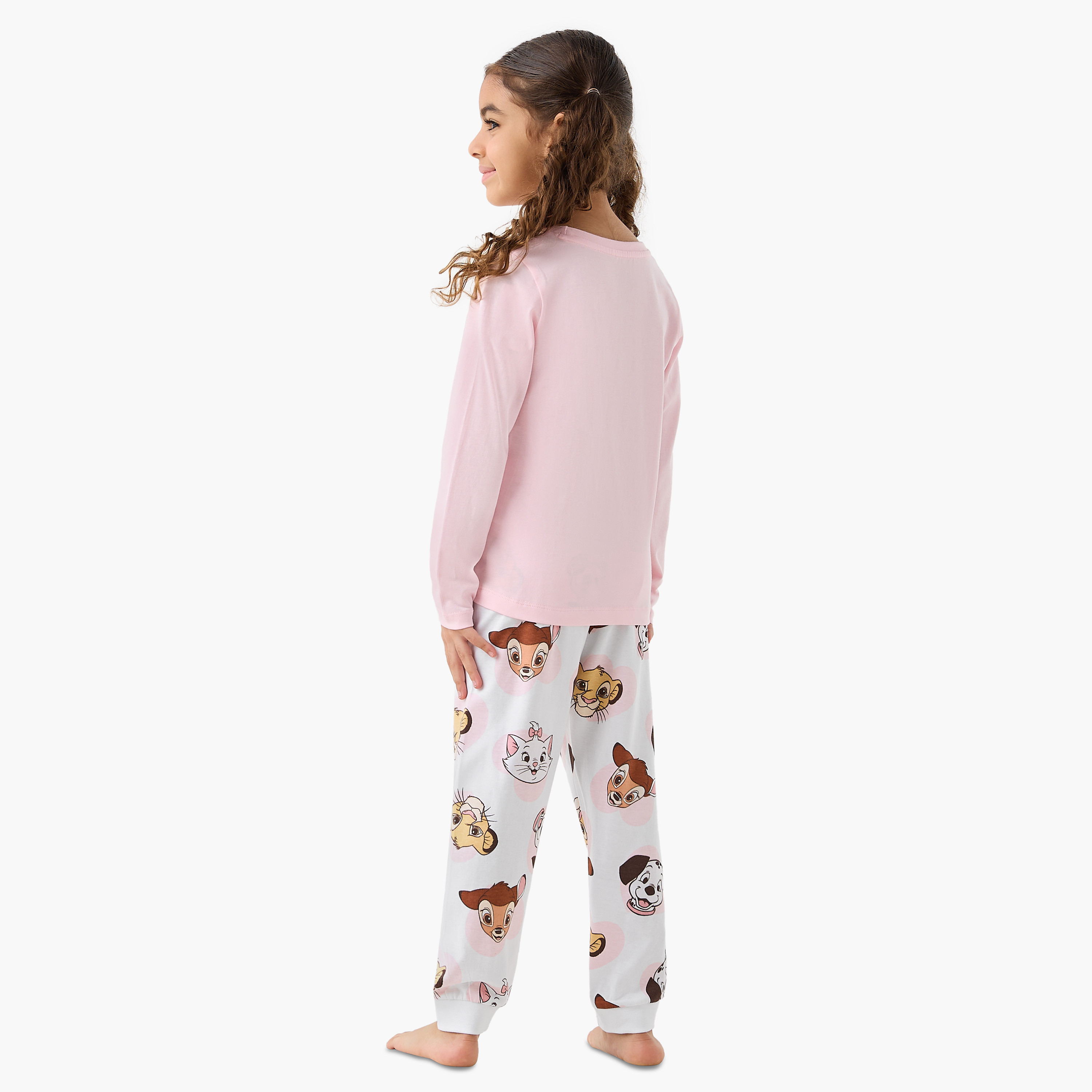 Pack of 2 Disney Cotton Round Neck Long Sleeves Pyjama Set with Bambi and Friends Print-girls-clothing-nightwear-image-5