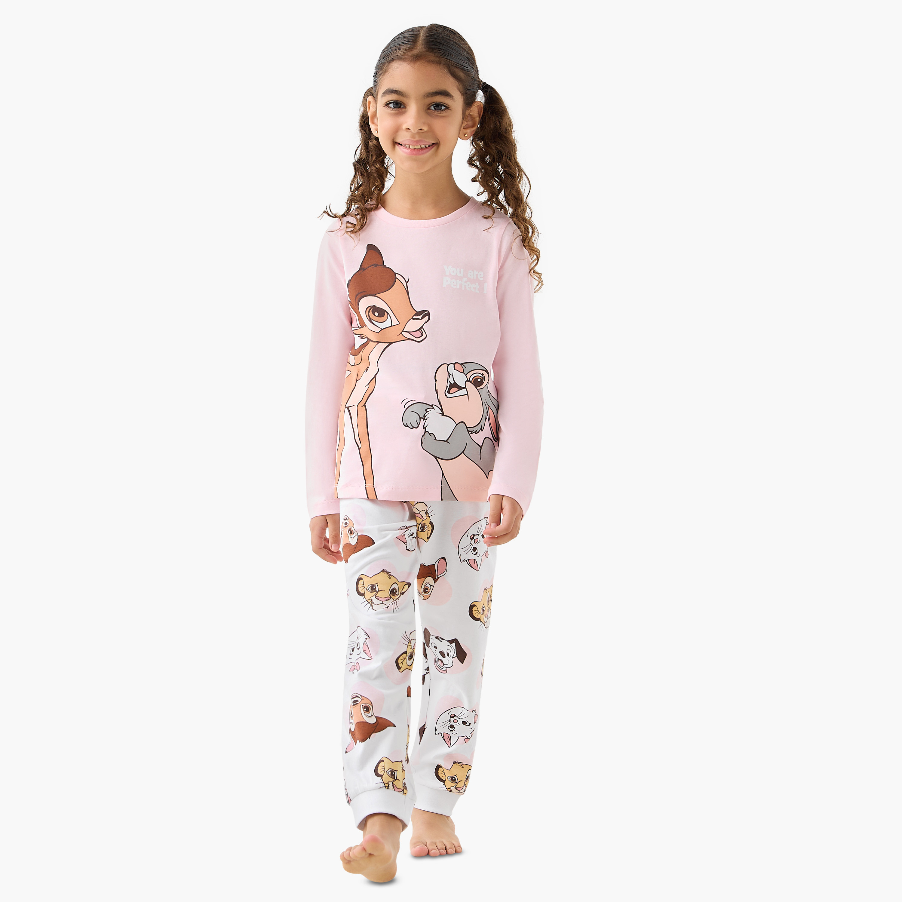 Pack of 2 Disney Cotton Round Neck Long Sleeves Pyjama Set with Bambi and Friends Print-girls-clothing-nightwear-image-8