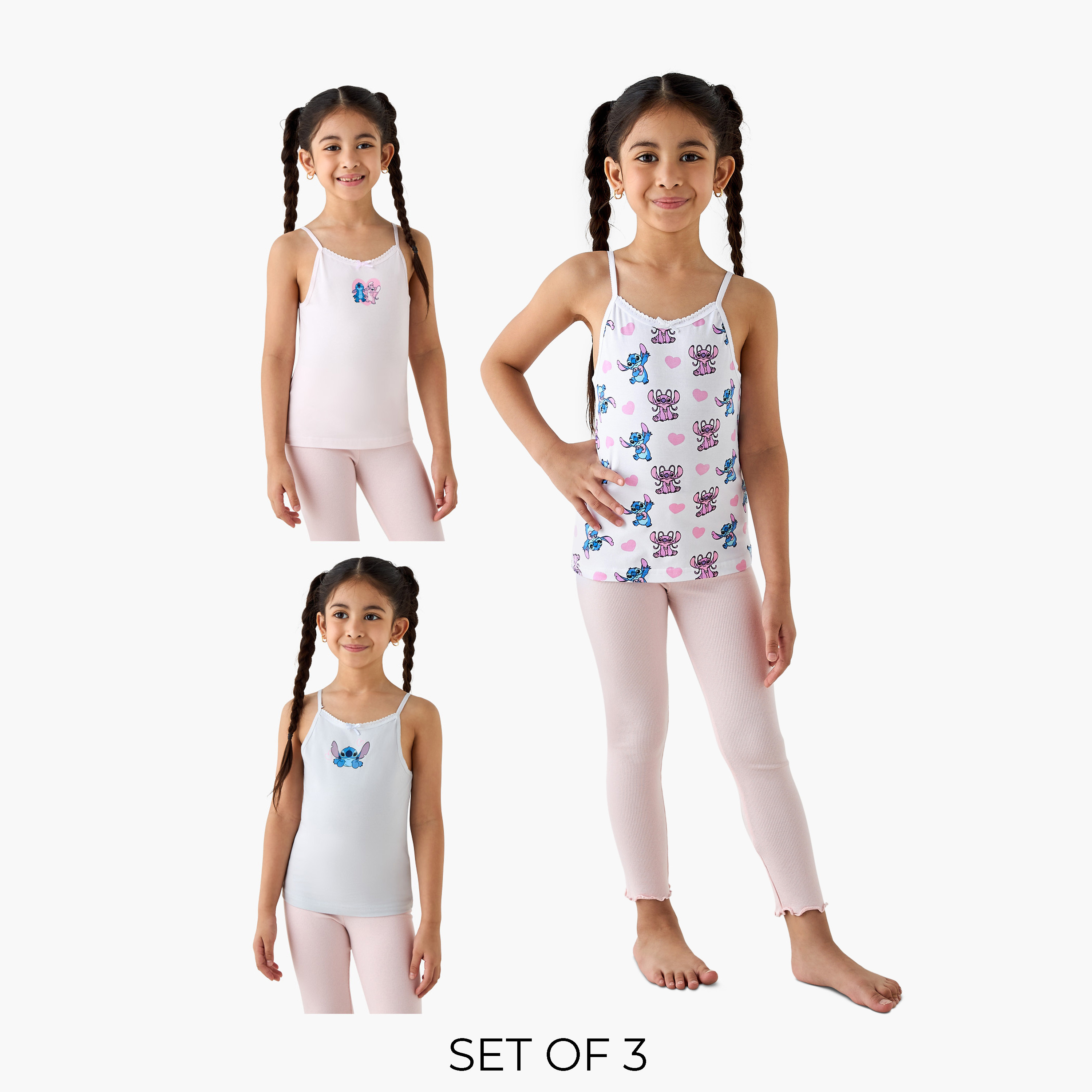 Disney Stitch Print Camisole with Bow Accent - Set of 3-girls-clothing-innerwear-vests-image-1