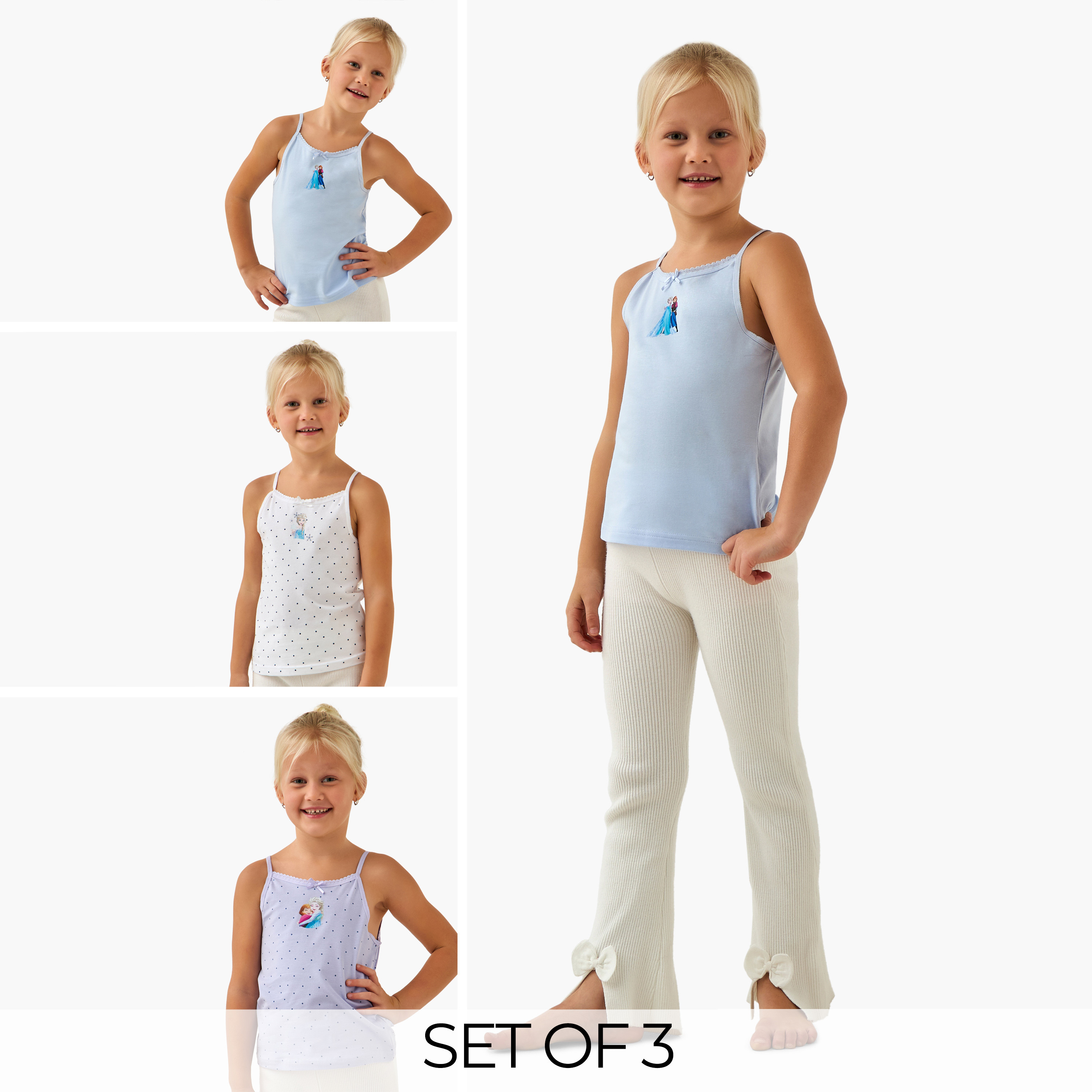 Set of 3 Disney Cotton Vests with Frozen Print-girls-clothing-innerwear-vests-image-1