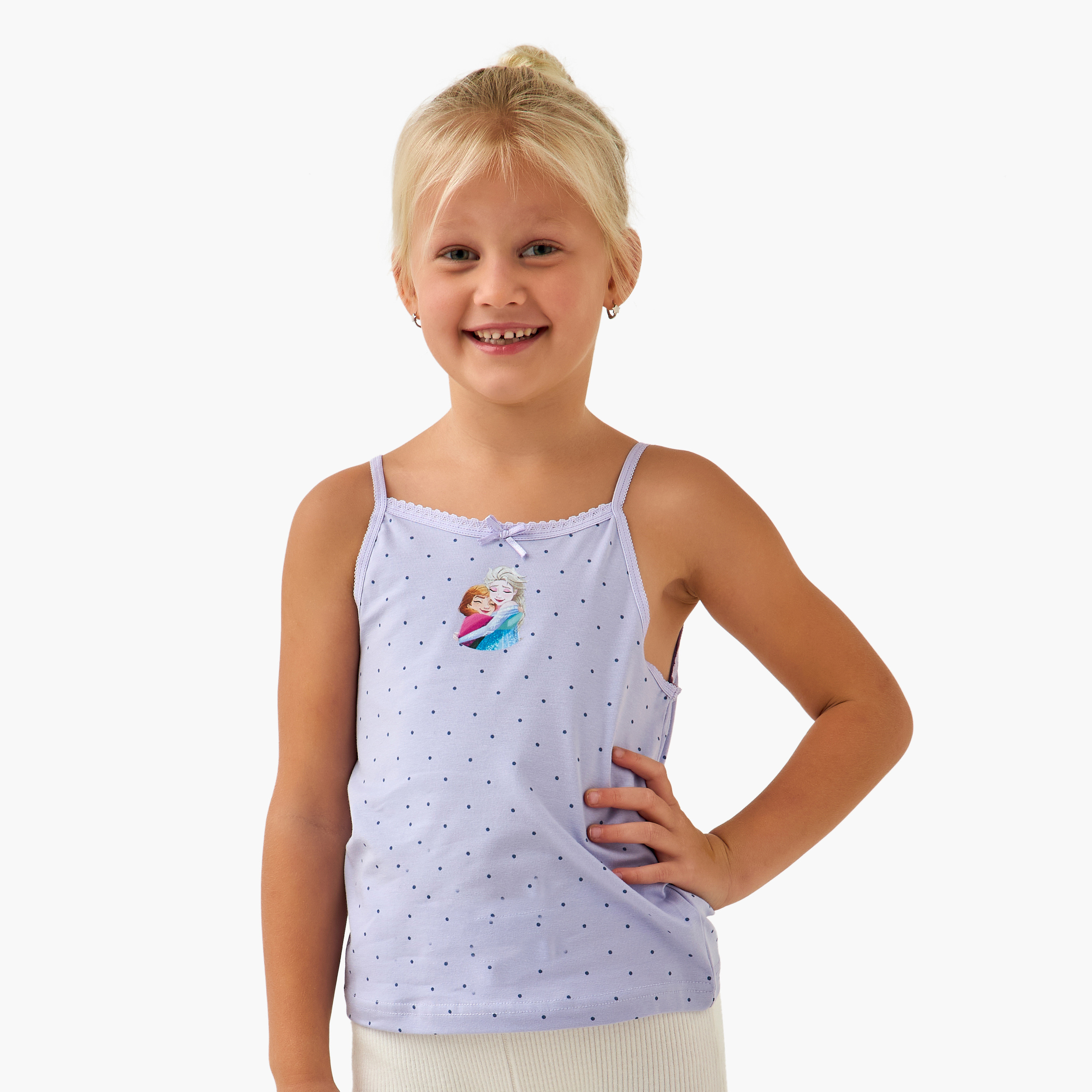 Set of 3 Disney Cotton Vests with Frozen Print-girls-clothing-innerwear-vests-image-2