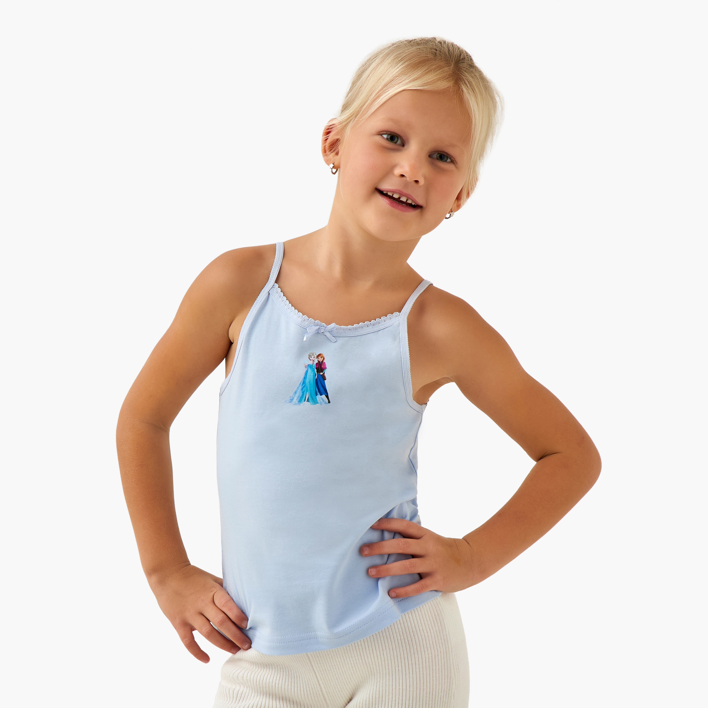 Set of 3 Disney Cotton Vests with Frozen Print-girls-clothing-innerwear-vests-image-5