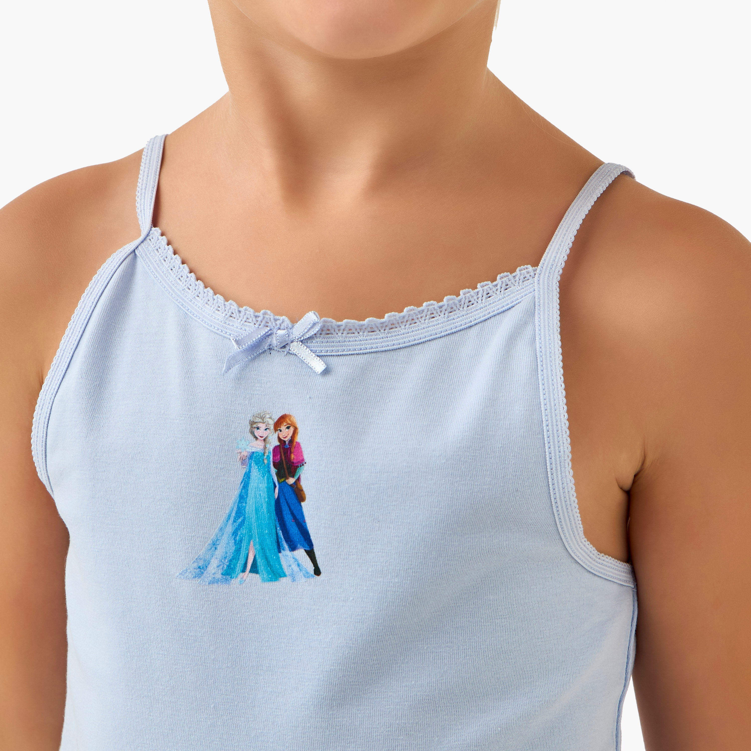 Set of 3 Disney Cotton Vests with Frozen Print-girls-clothing-innerwear-vests-image-7