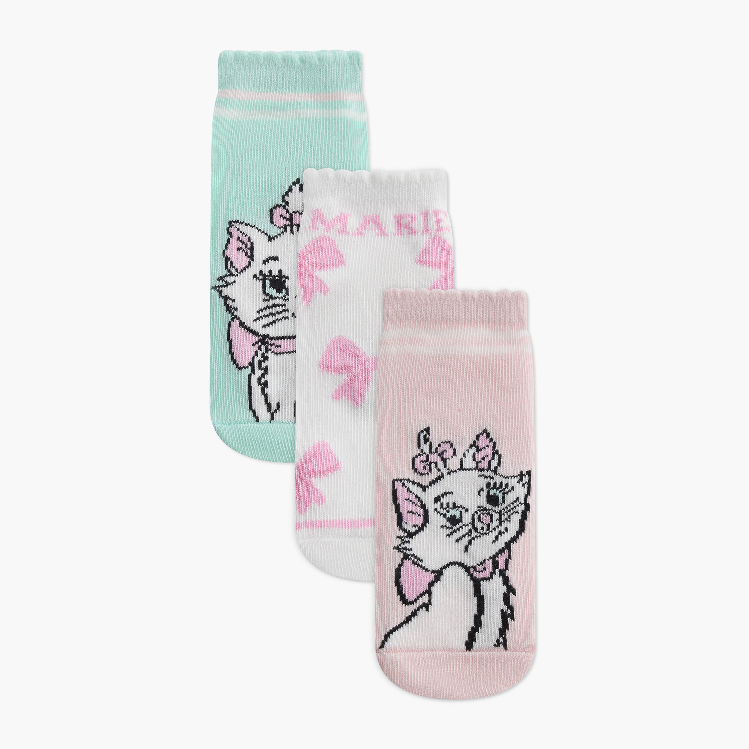 Pack of 3 Disney Girls Ankle Length Socks Marie Print-girls-accessories-socks-image-1