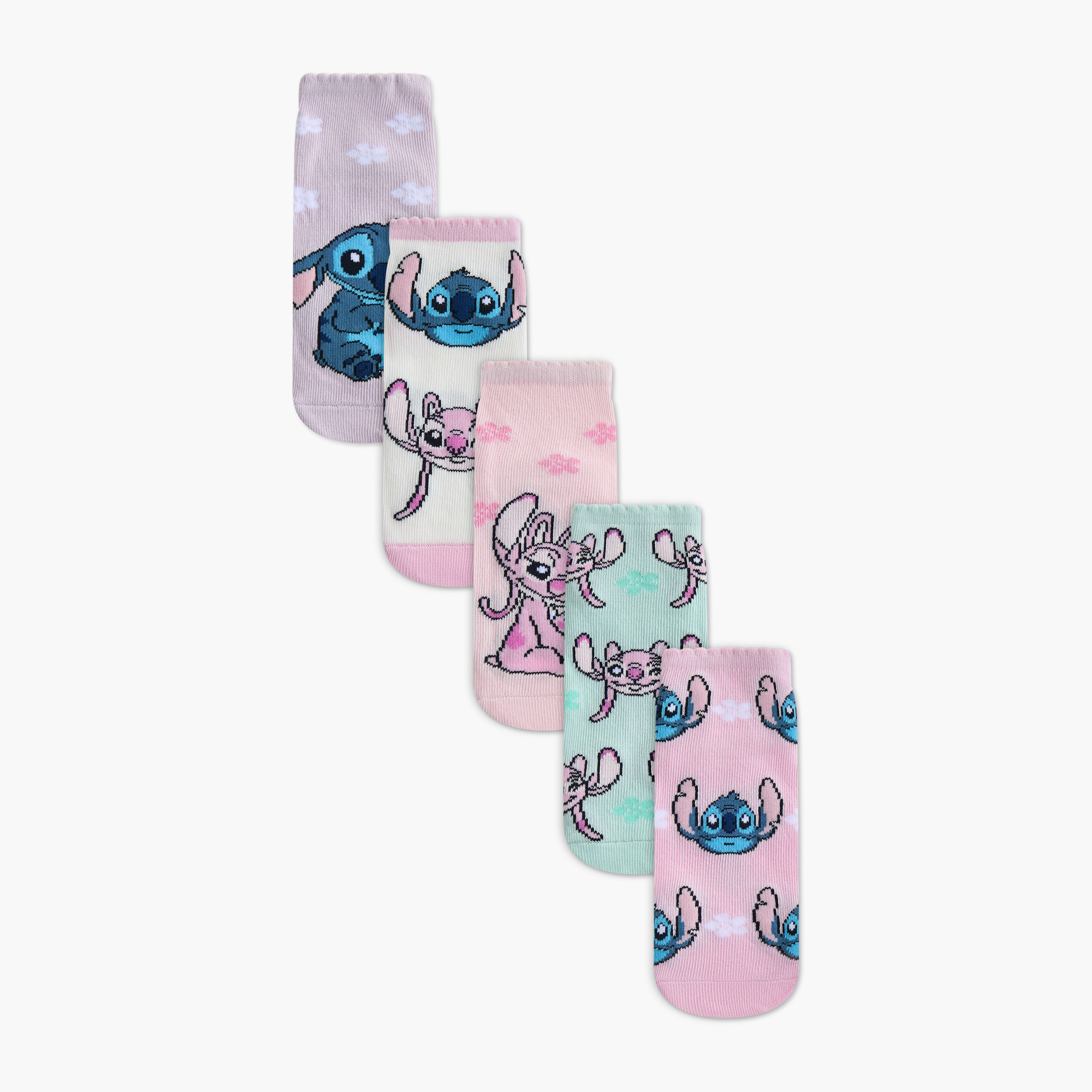 Disney Girls Socks with Angel and Stitch Print - Set of 5-girls-accessories-socks-image-1