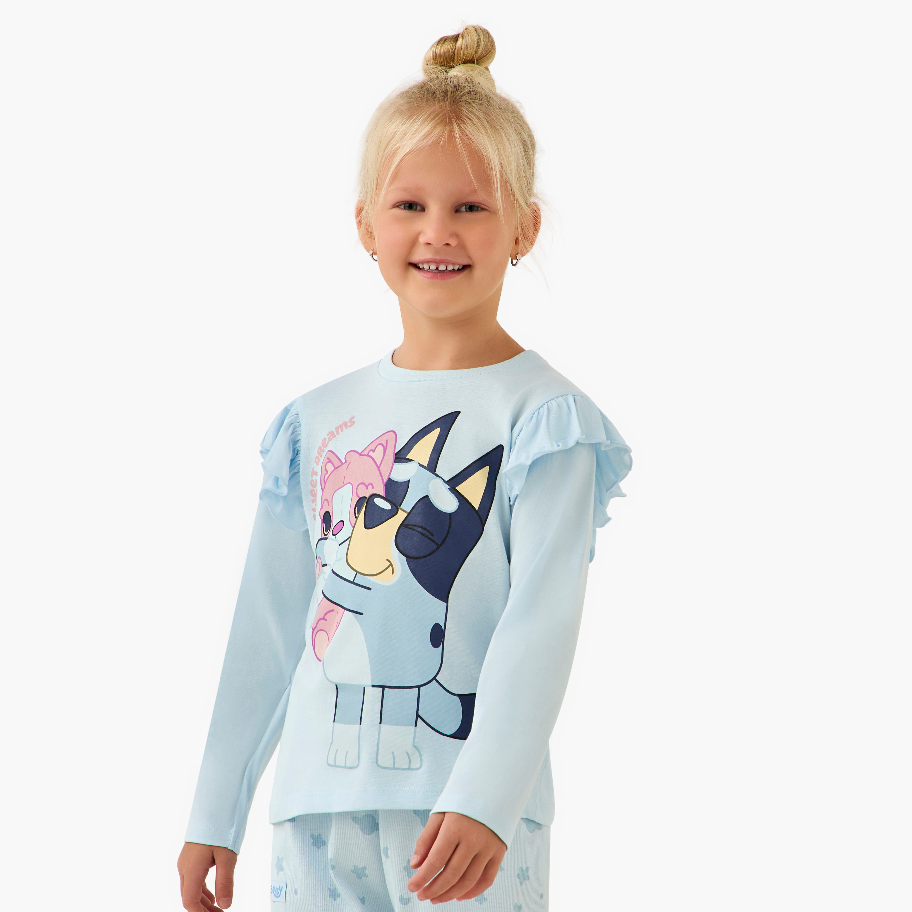 Bluey Cotton Crew Neck Long Sleeve Pyjama Set with Drawstring Closure-baby-girls-clothing-nightwear-pyjamasets-image-2