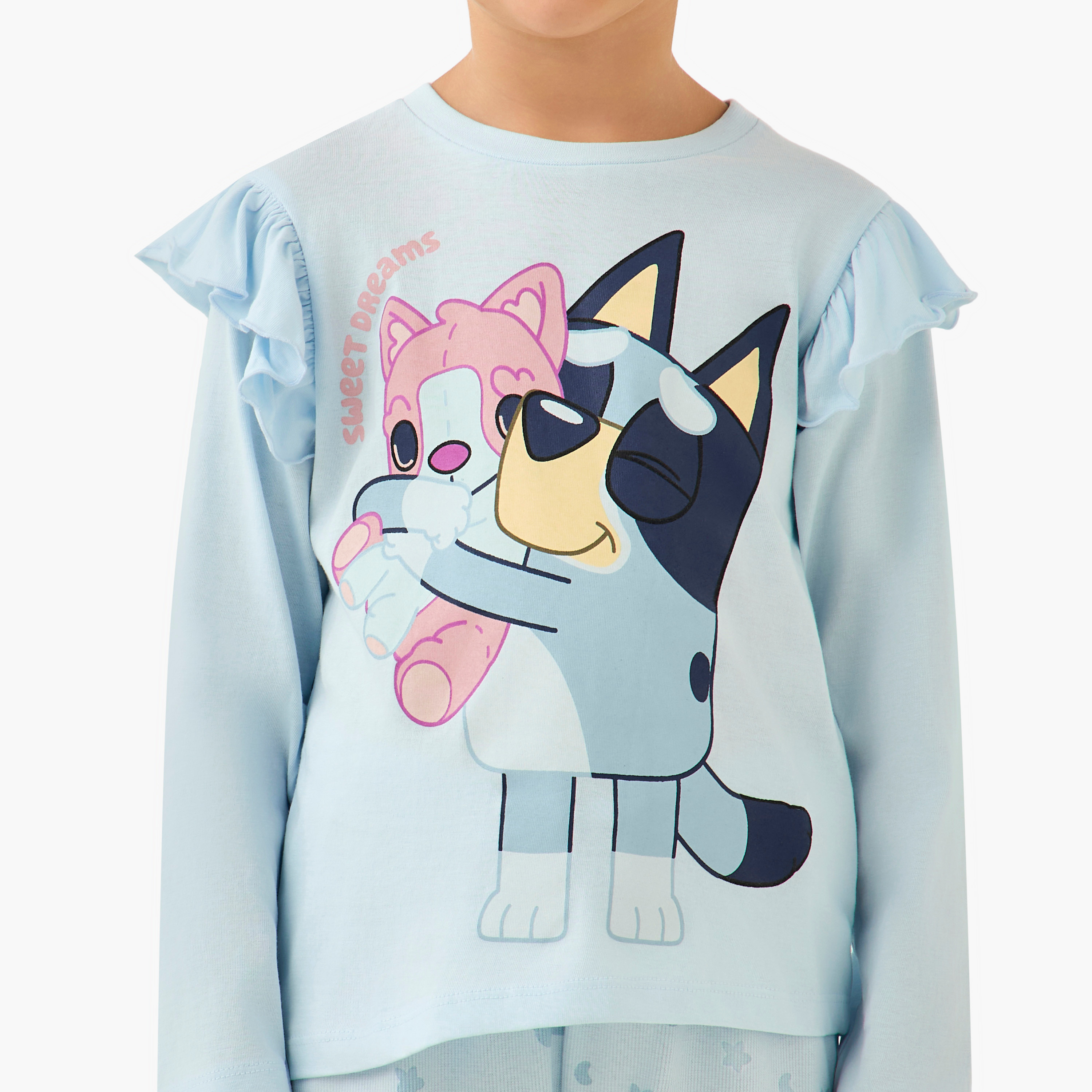 Bluey Cotton Crew Neck Long Sleeve Pyjama Set with Drawstring Closure-baby-girls-clothing-nightwear-pyjamasets-image-5
