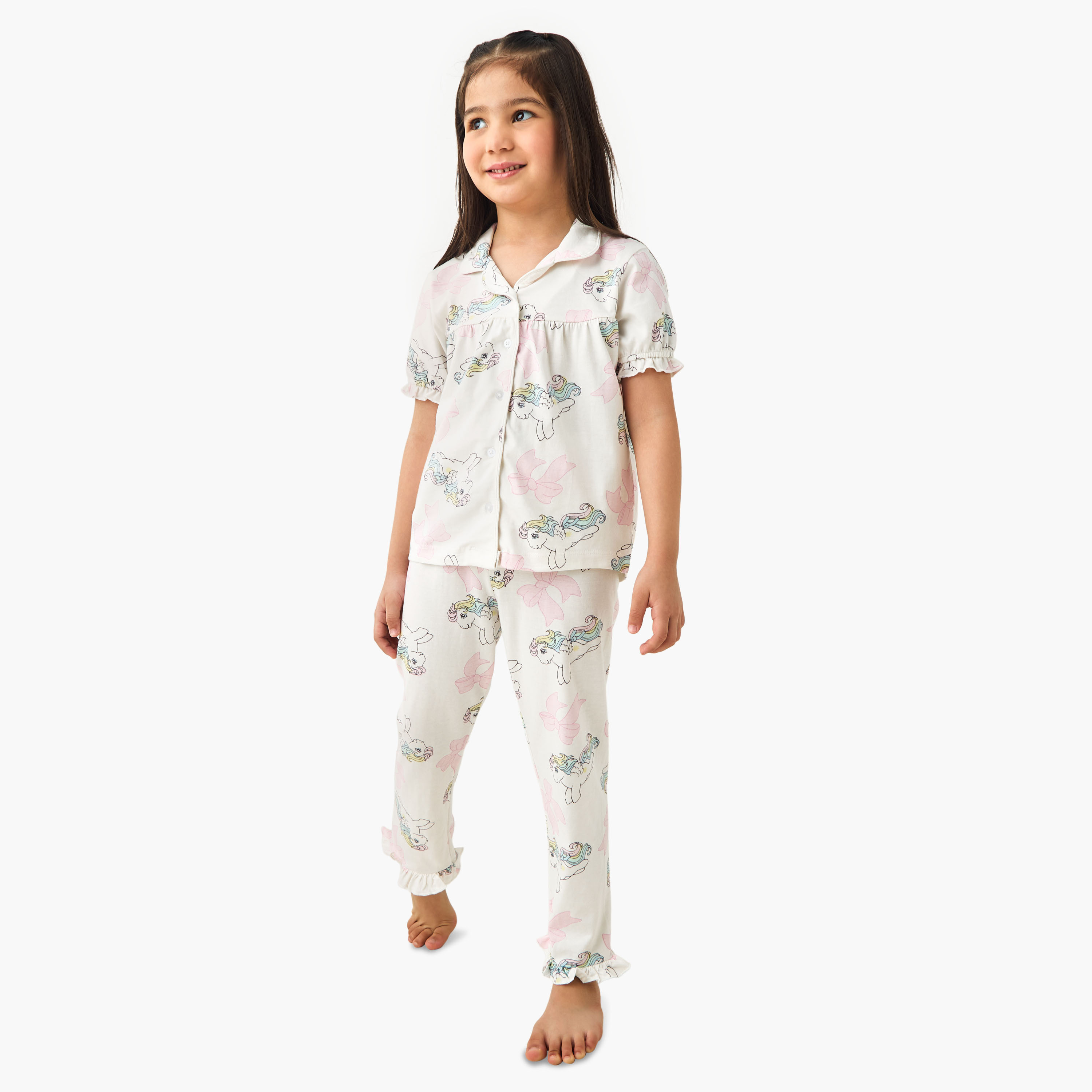 Hasbro My Little Pony Print Collared Shirt and Pyjama Set-girls-clothing-nightwear-image-1