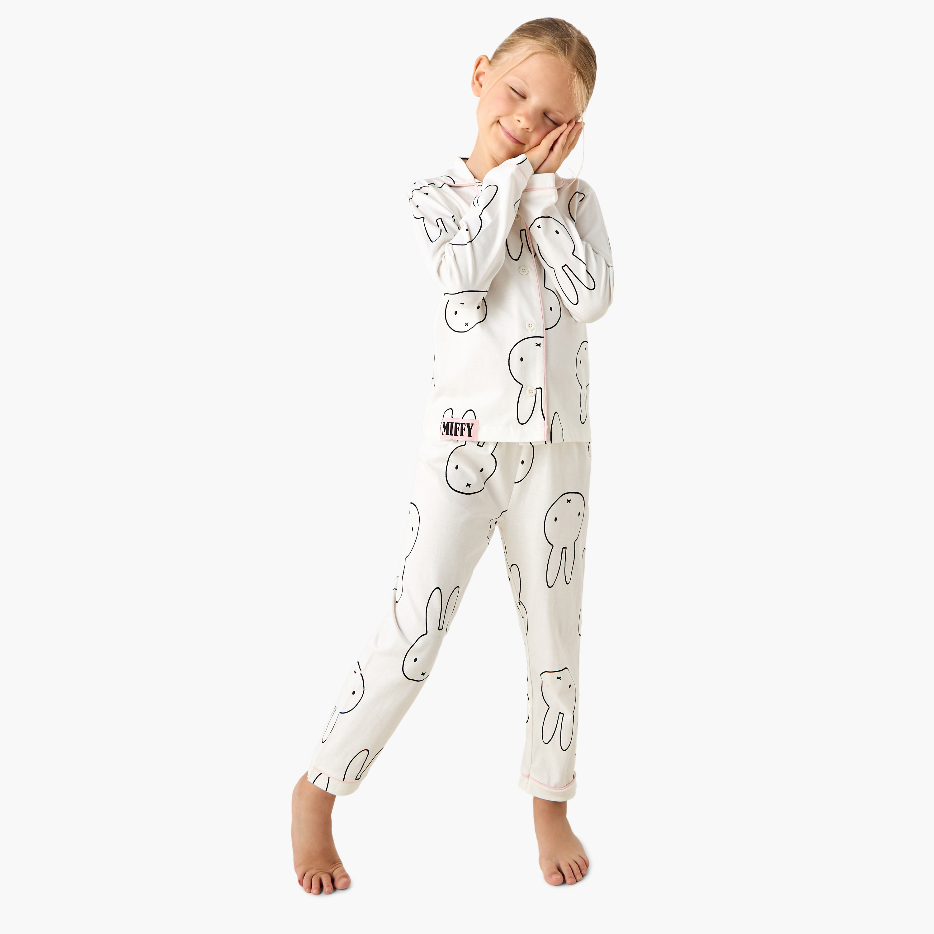 Miffy Girls Pyjama Set with Bunny Print - Cotton - Long Sleeve - Notch Collar-girls-clothing-nightwear-image-1