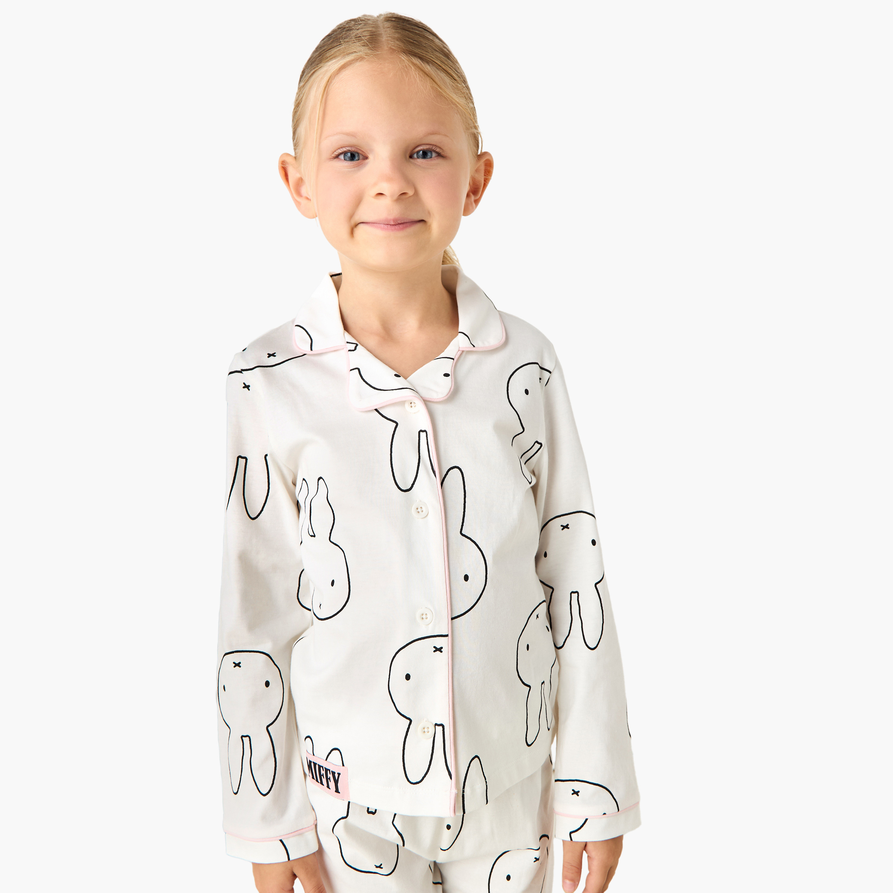 Miffy Girls Pyjama Set with Bunny Print - Cotton - Long Sleeve - Notch Collar-girls-clothing-nightwear-image-2