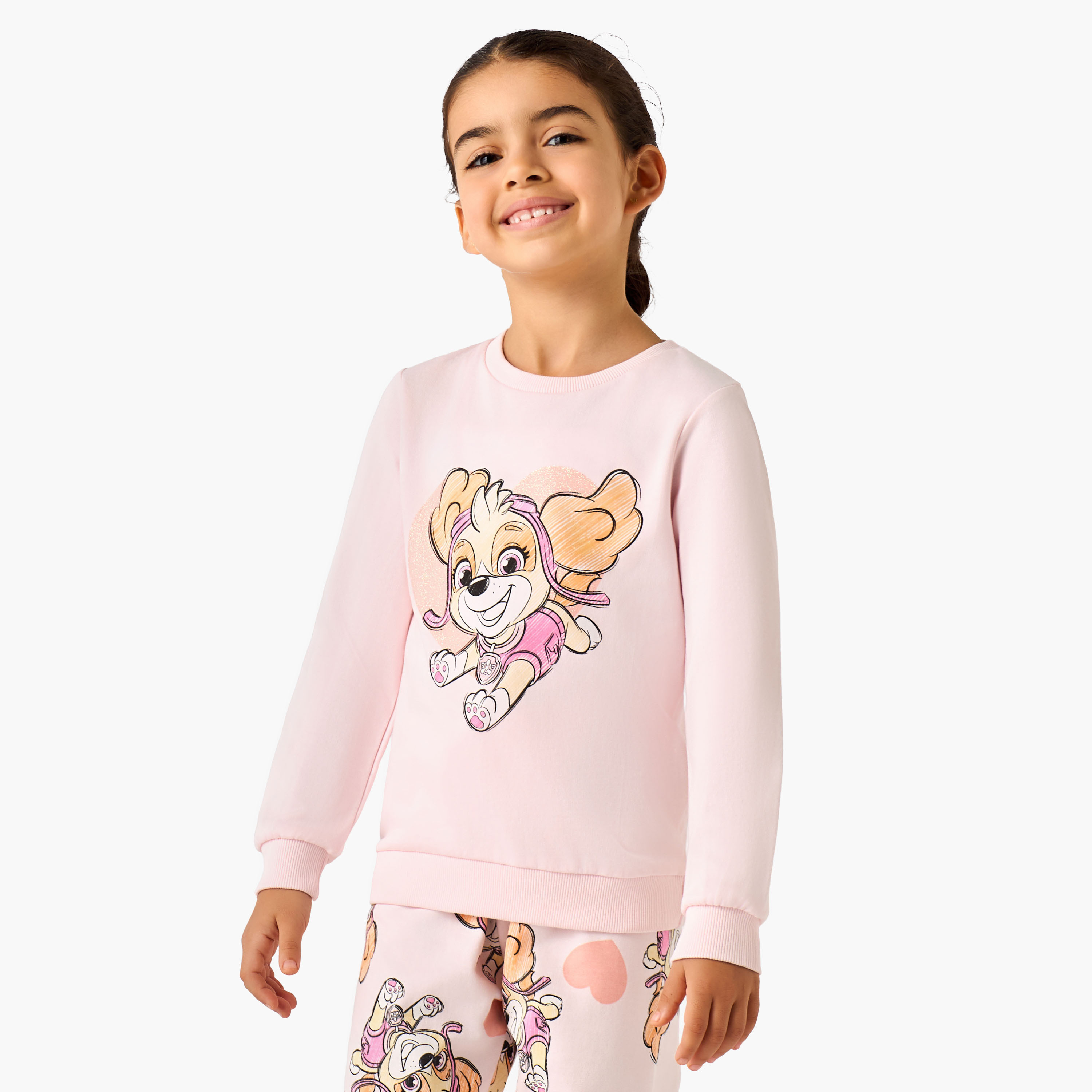 Cotton Crew Neck Long Sleeves Pyjama Set with Paw Patrol Print-baby-girls-clothing-winterwear-pyjamasets-image-2