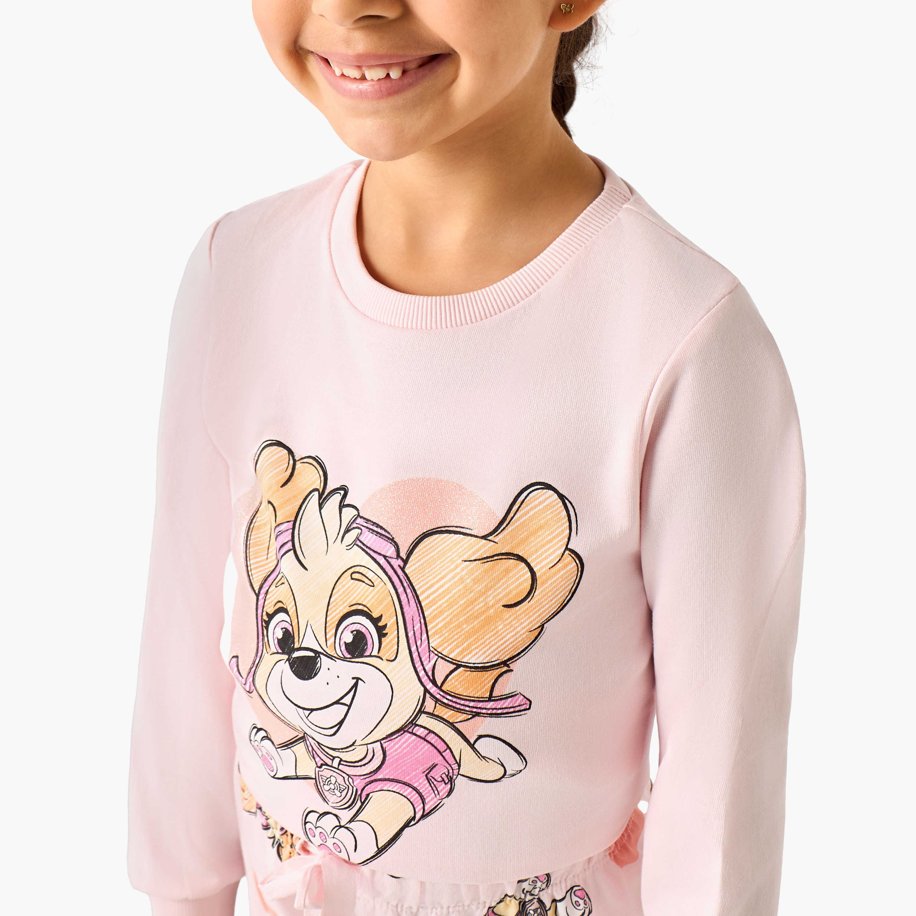 Cotton Crew Neck Long Sleeves Pyjama Set with Paw Patrol Print-baby-girls-clothing-winterwear-pyjamasets-image-5