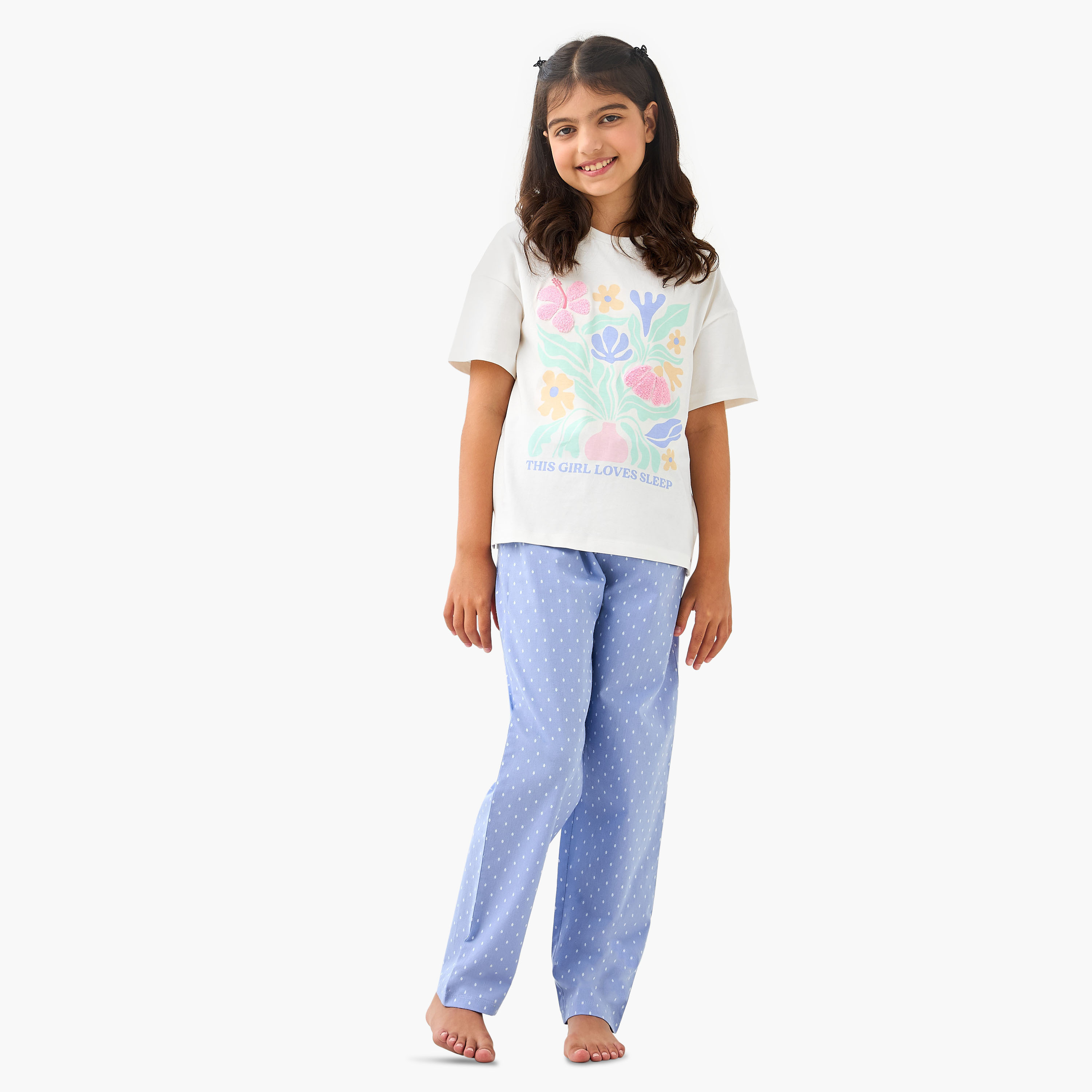 Juniors Printed T-shirt and Pyjama Set-girls-clothing-nightwear-image-1