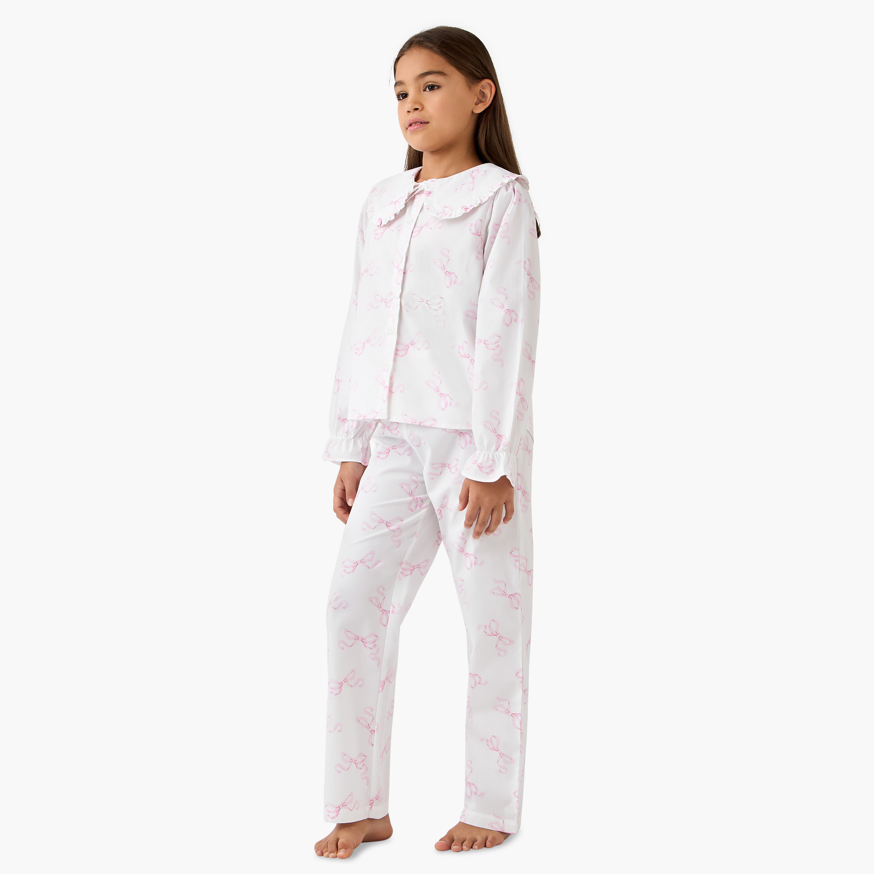 Juniors Bow Print Shirt and Pyjama Set-girls-clothing-nightwear-image-1