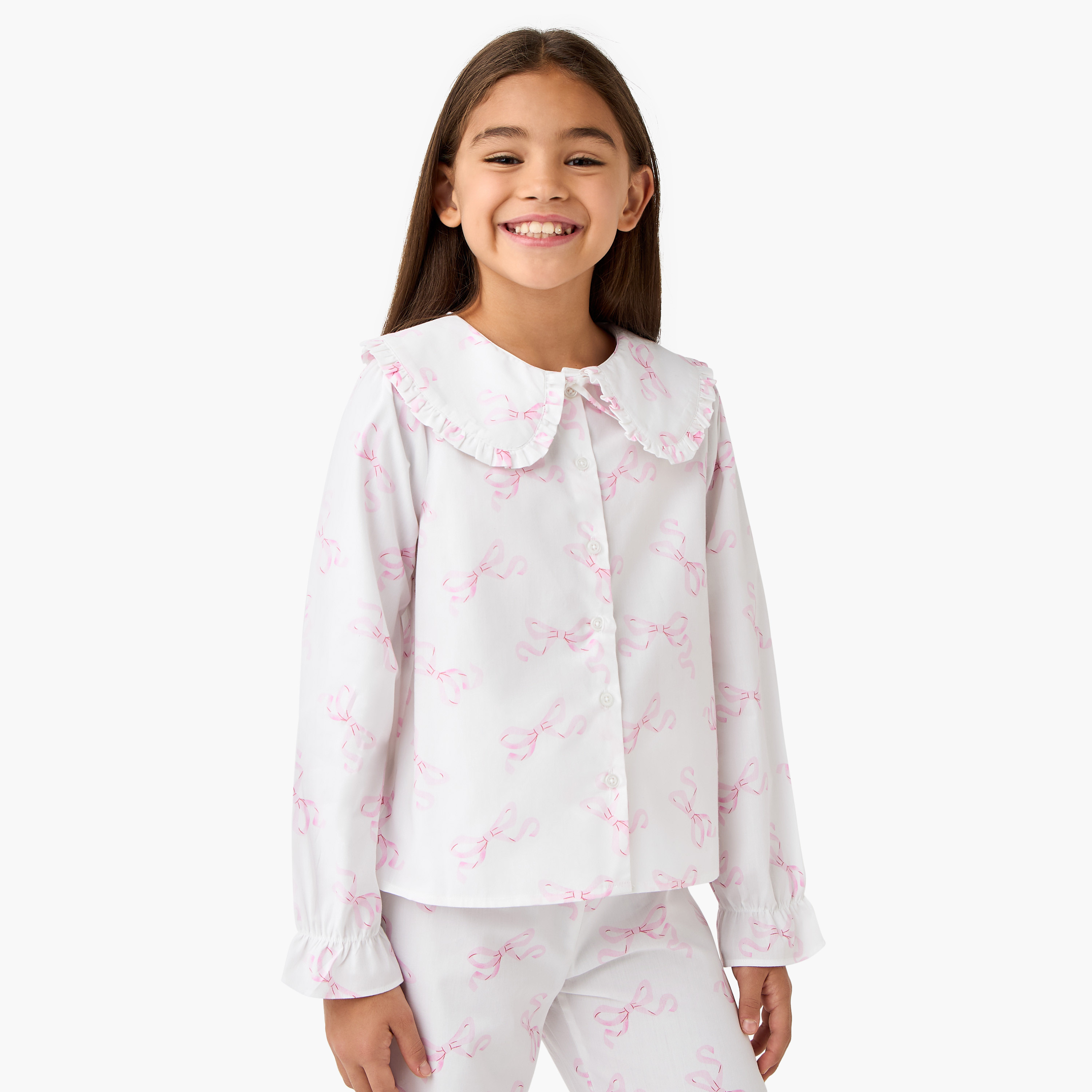 Juniors Bow Print Shirt and Pyjama Set-girls-clothing-nightwear-image-2