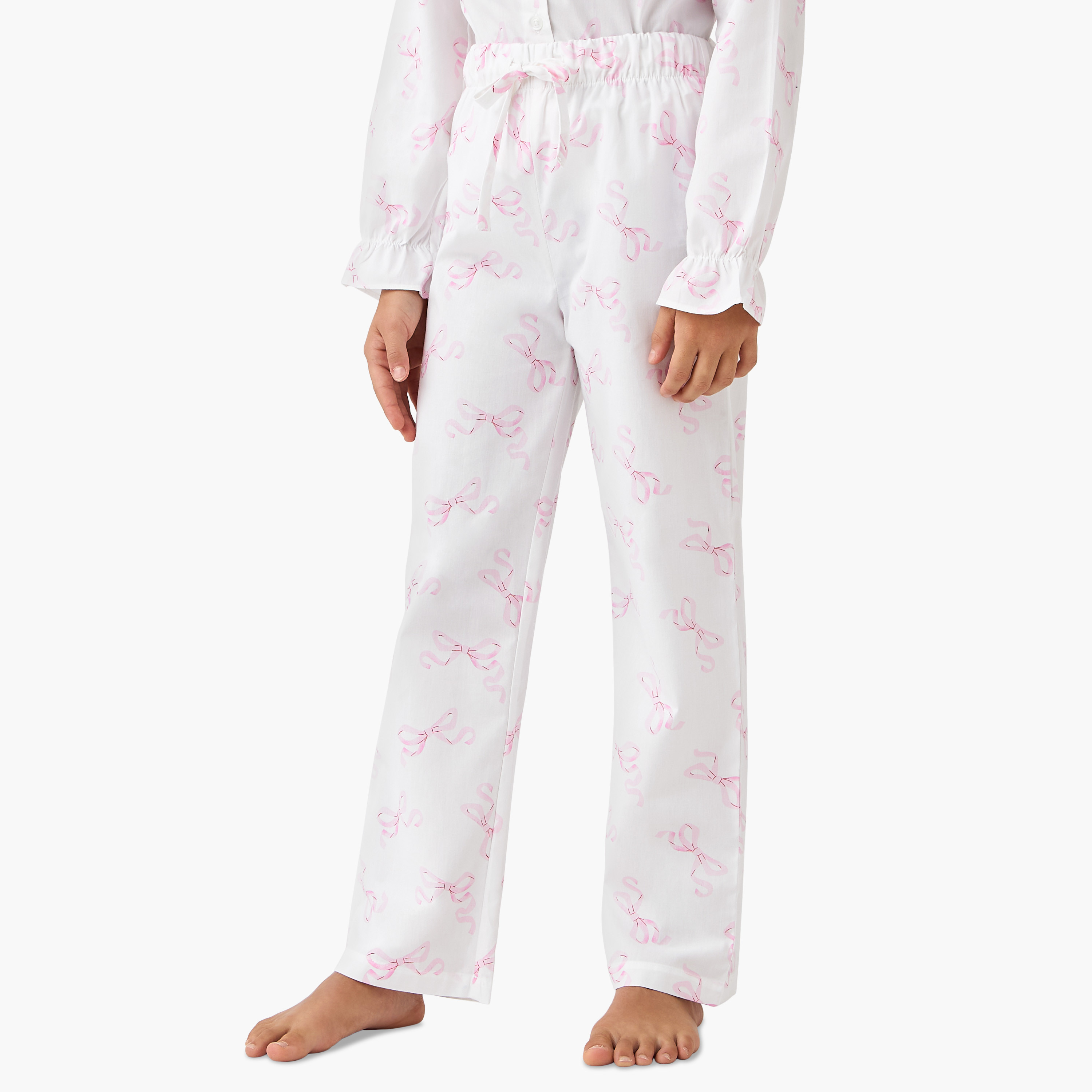 Juniors Bow Print Shirt and Pyjama Set-girls-clothing-nightwear-image-3