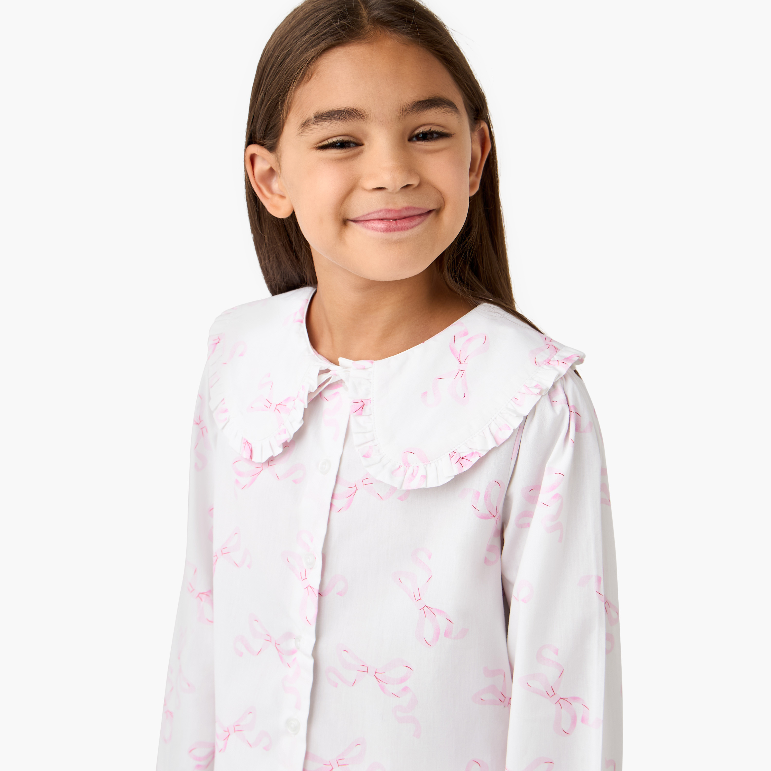 Juniors Bow Print Shirt and Pyjama Set-girls-clothing-nightwear-image-5