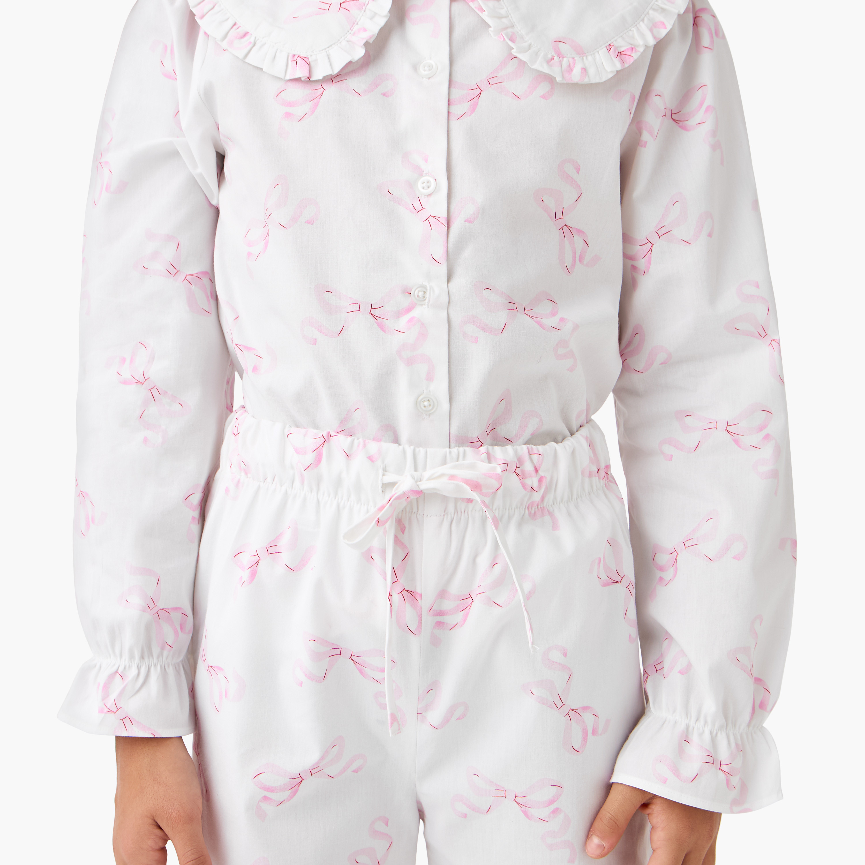 Juniors Bow Print Shirt and Pyjama Set-girls-clothing-nightwear-image-6