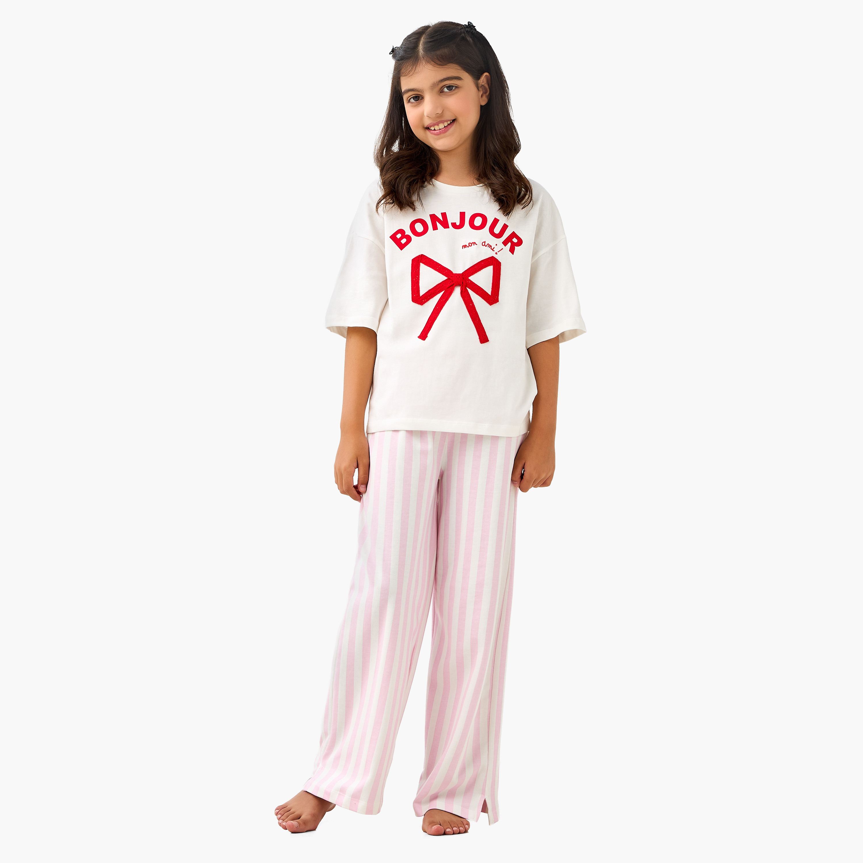طقم بنطلون بيجاما وتيشيرت بزخارف فيونكة من جونيورز-girls-clothing-nightwear-image-1