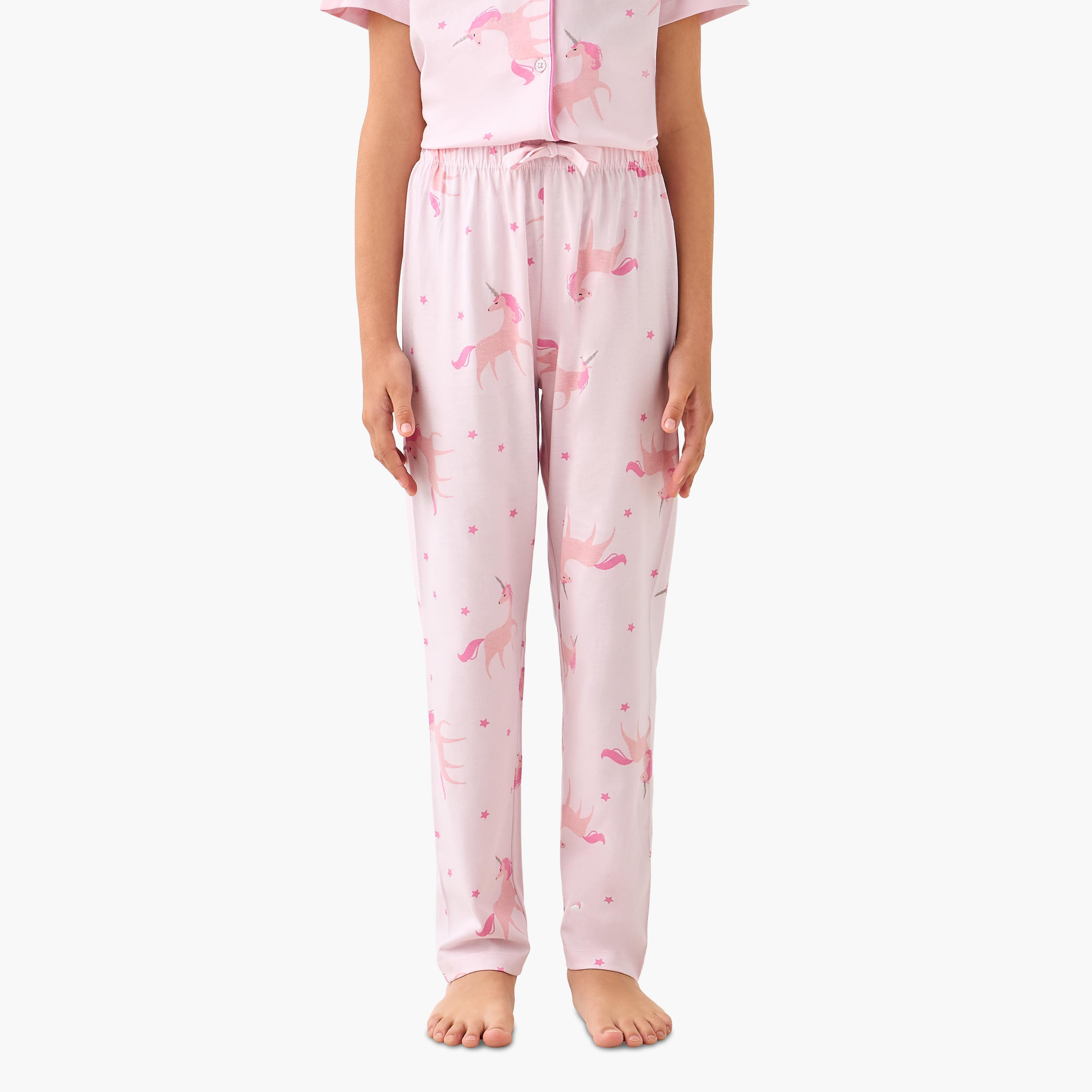 طقم بيجاما قطن بياقة وأكمام قصيرة وطبعات يونيكورن من جونيورز-girls-clothing-nightwear-image-4