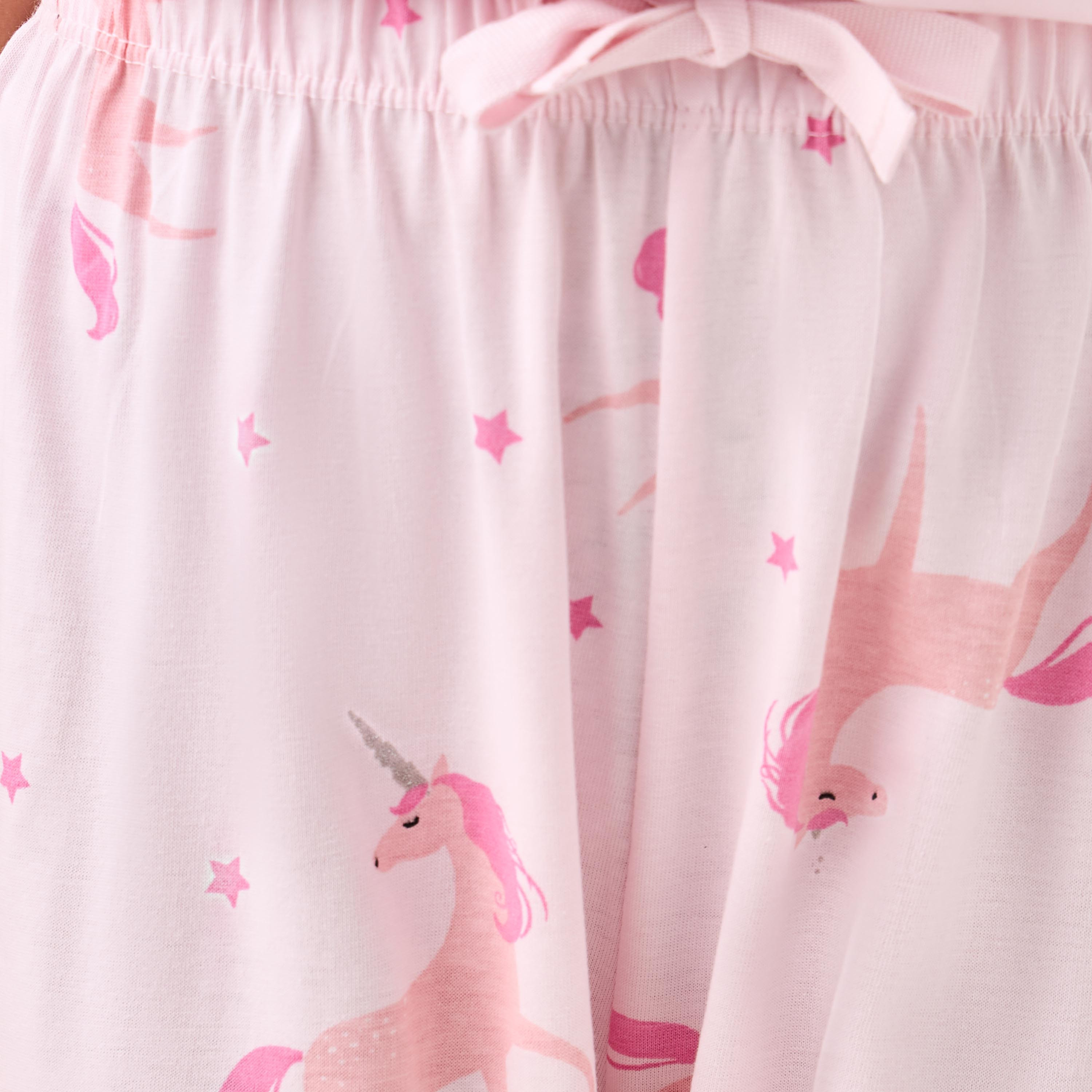 طقم بيجاما قطن بياقة وأكمام قصيرة وطبعات يونيكورن من جونيورز-girls-clothing-nightwear-image-1