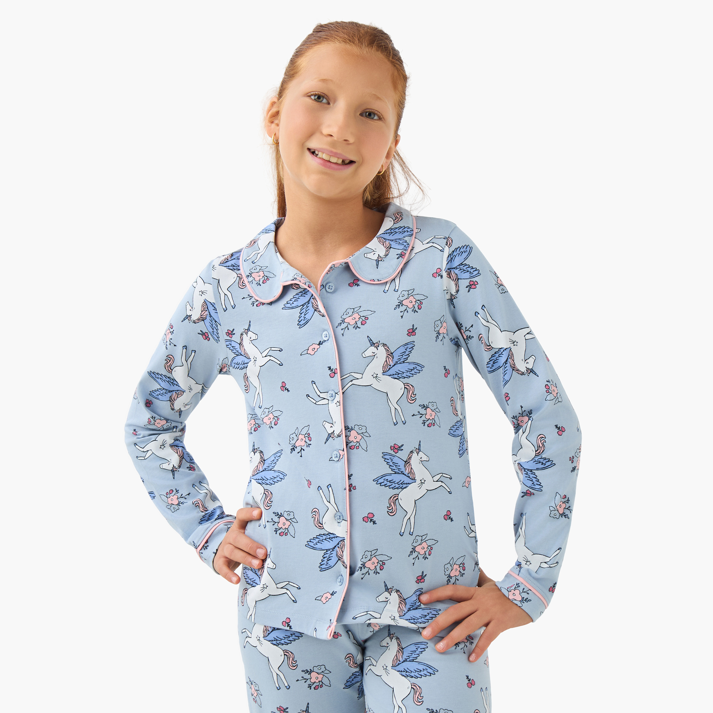 Juniors Girls Pyjama Set with Unicorn Print - Cotton - Long Sleeves - Crew Neck-girls-clothing-nightwear-image-2