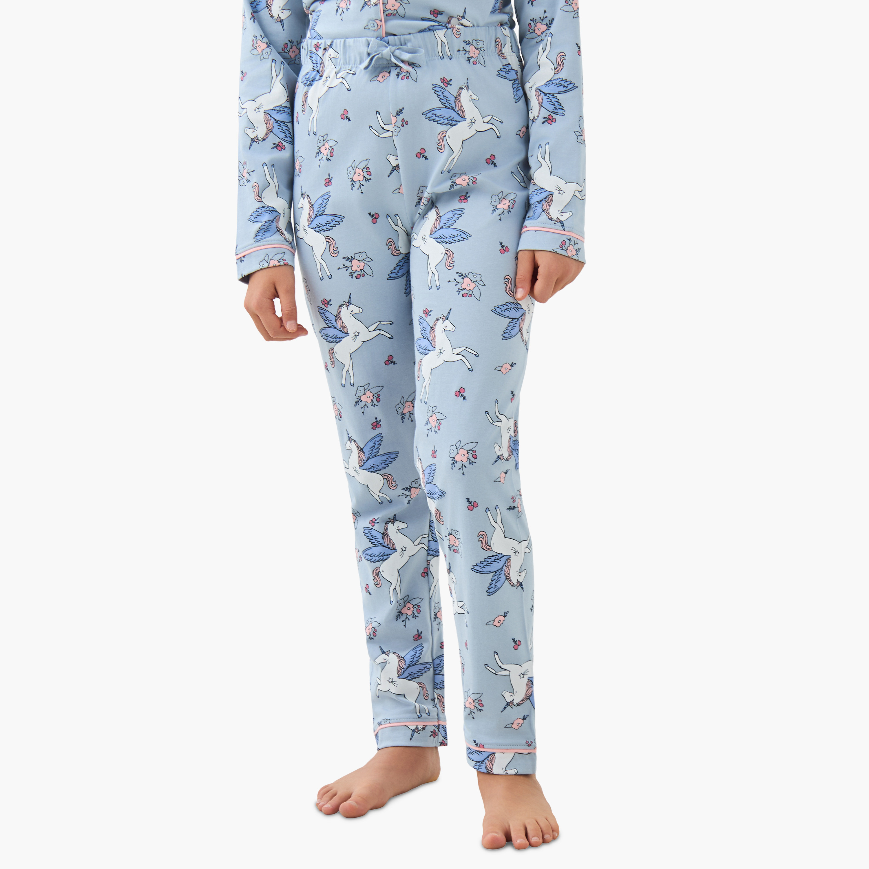 Juniors Girls Pyjama Set with Unicorn Print - Cotton - Long Sleeves - Crew Neck-girls-clothing-nightwear-image-3
