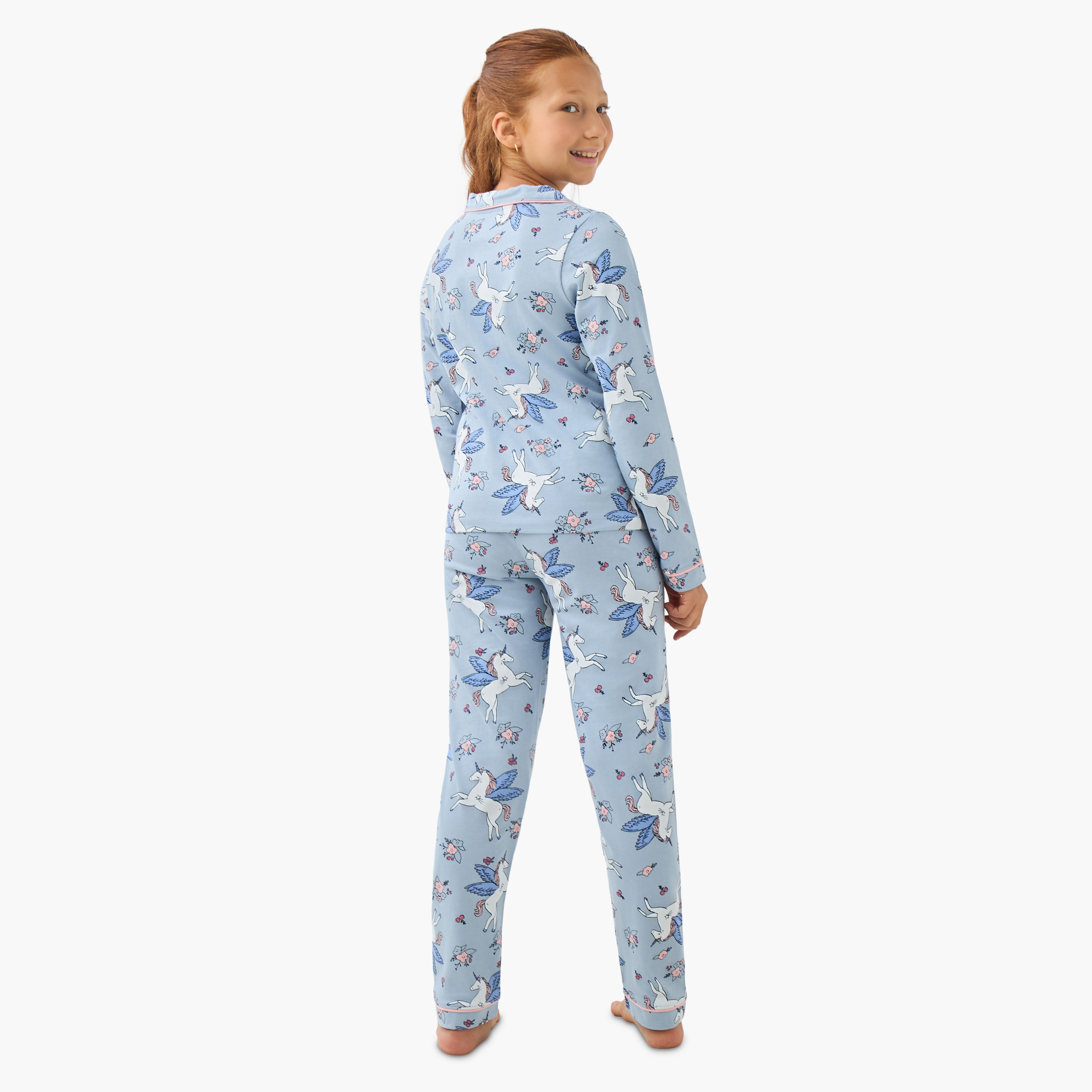 Juniors Girls Pyjama Set with Unicorn Print - Cotton - Long Sleeves - Crew Neck-girls-clothing-nightwear-image-4