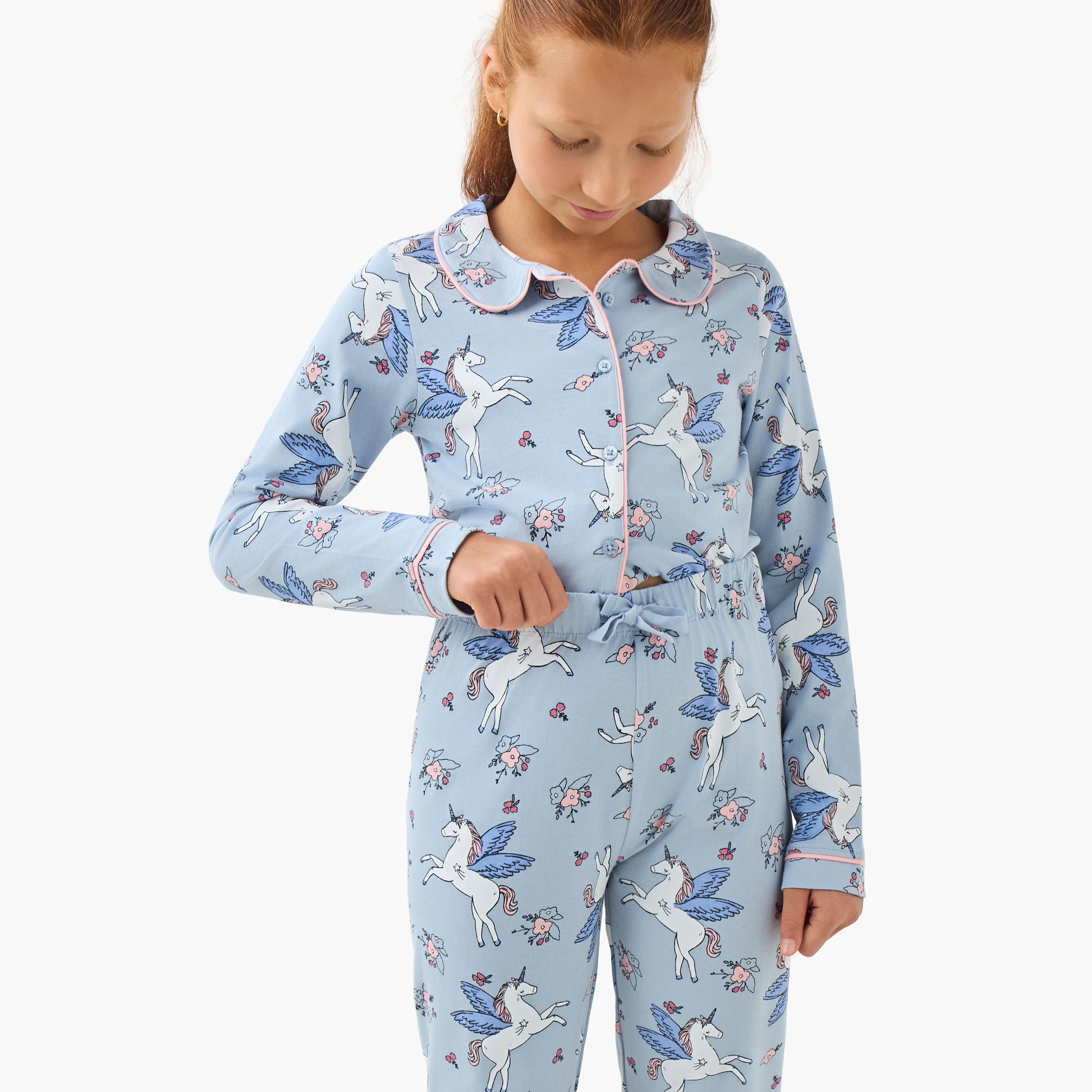 Juniors Girls Pyjama Set with Unicorn Print - Cotton - Long Sleeves - Crew Neck-girls-clothing-nightwear-image-5